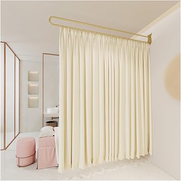 Beauty Salon Partition Curtain,Wall-Mounted Privacy Room Divider Curtain Rod,U-Shaped Support Rod Track System for Clinic Shared Bedroom Color Beige, Size Rod-200cm