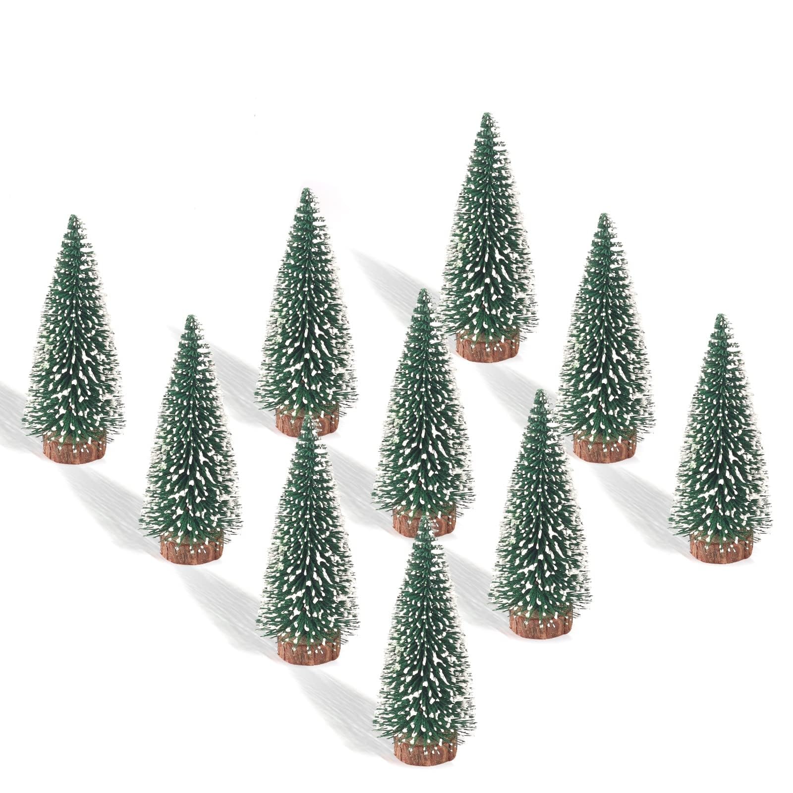 10PCS 4inch Mini Snow Frost Trees Mini Christmas Tree Plastic Winter Snow Ornaments Tabletop Trees for Holiday Party DIY Room Decor Home Table Top Christmas Decoration (Green)