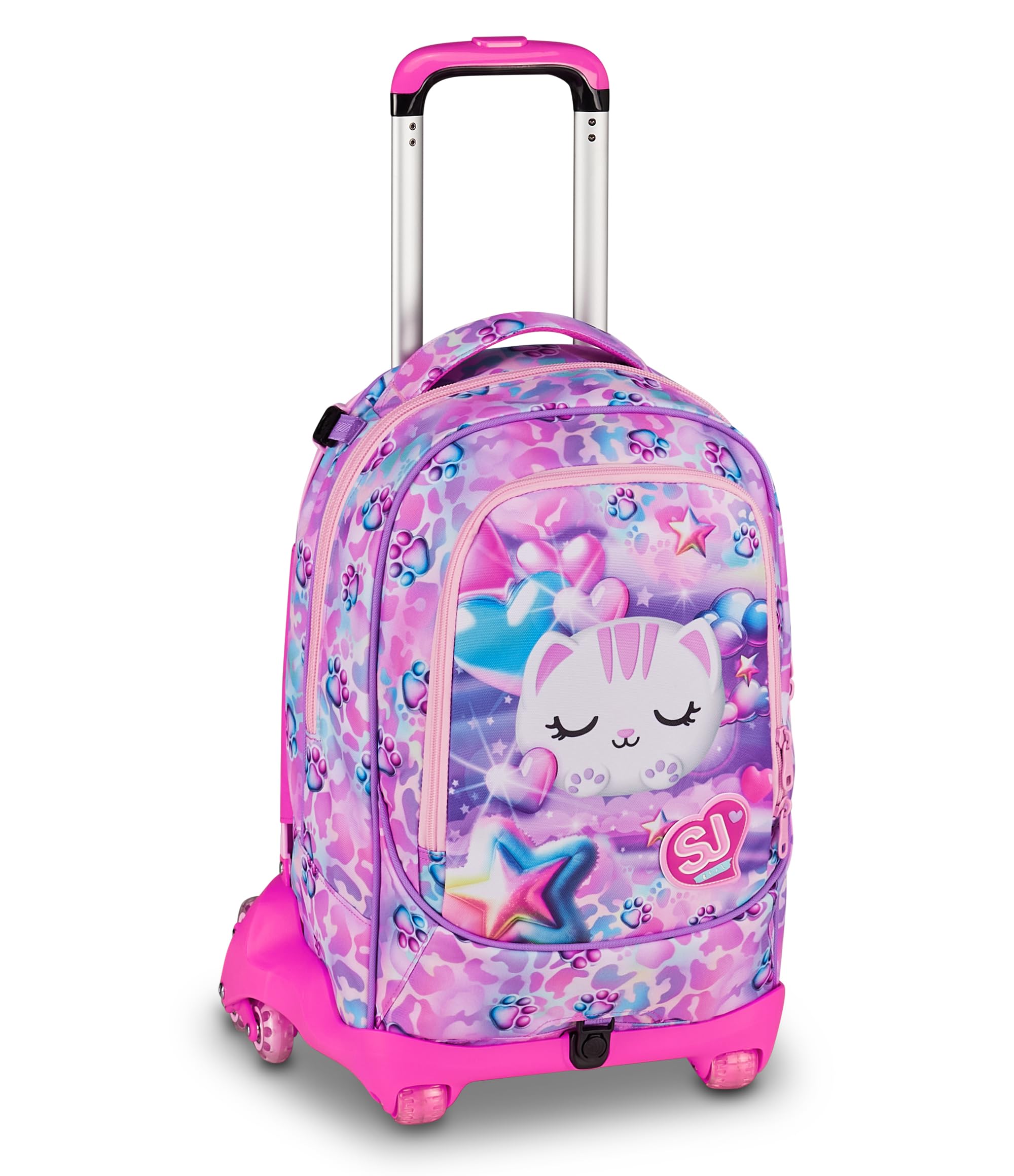 SJ GANG STYLE JAM GANG Trolley Jack 8 ruote GLOWCAT, Rosa, 34L, Scomponibile, Crossover System, 3 in 1, Spallacci a scomparsa, Tasca portaborraccia, Barra regolabile, Scuola elementare, Bambina