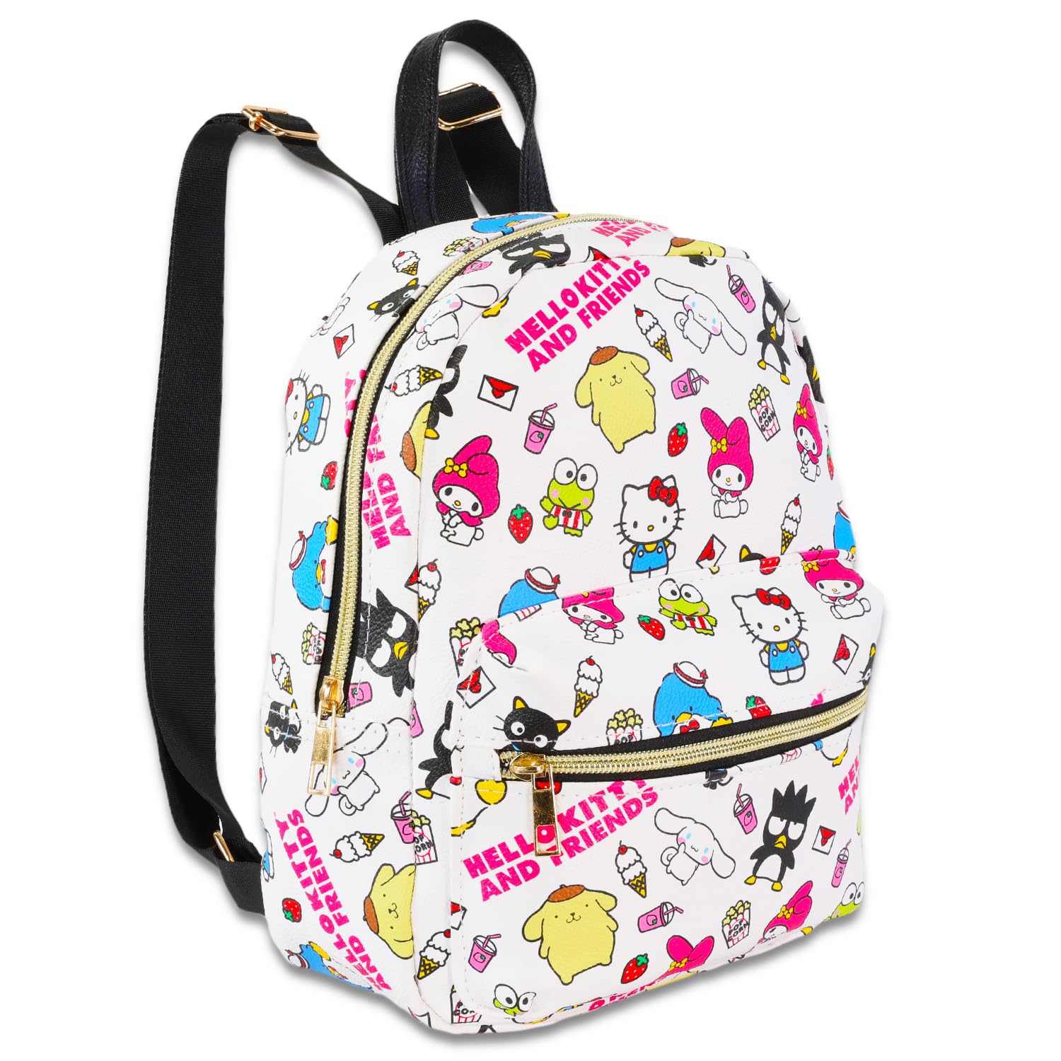 Hello Kitty and Friends Mini zaino da donna - Zaino Hello Kitty in ecopelle da 25,4 cm con tasca frontale e segnalibro | Hello Kitty zaino piccolo bundle, Multicolore, Hello Kitty MIni Backpack for