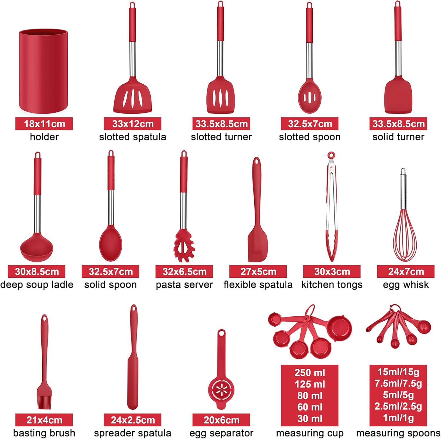 Silicone Kitchen Utensils Set, Herogo 25 Pcs Cooking Utensil with Holder - Image 3