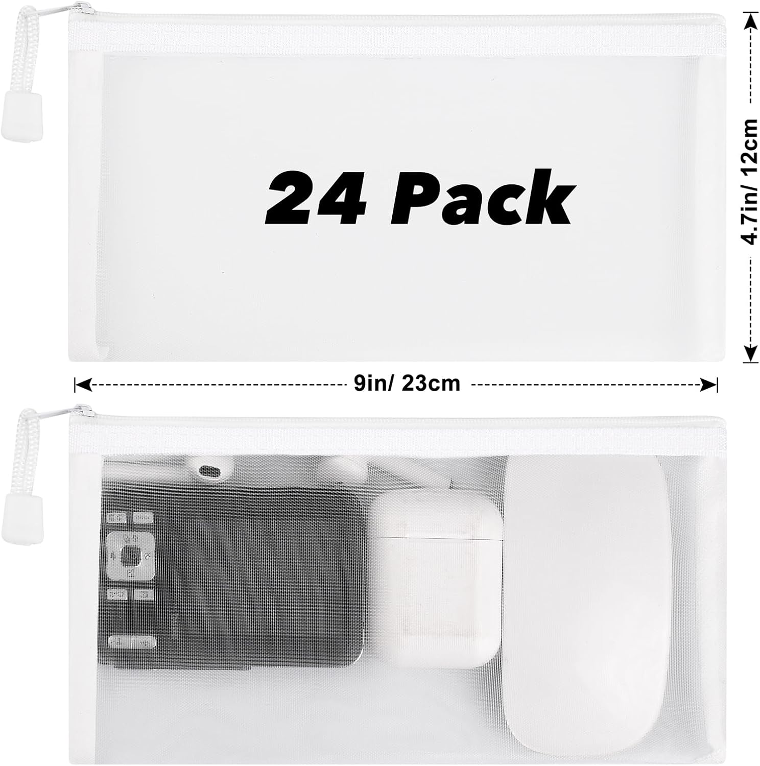 24 Pack Nylon Pencil Pouch Mesh Zipper Pouch Bags Clear Pencil Case,Small Makeup Bag Multipurpose Storage Bags for Cosmetic School Office Supplies and Travel Accessories - Image 2