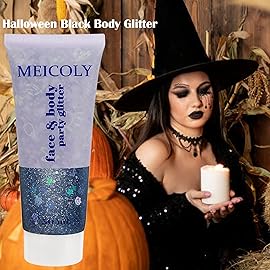 MEICOLY Black Glitter, Professional Body Paint, Mermaid Sequins Eye Glitter for Halloween Cosplay SFX Makeup, Chunky Face Gel for Women and Kids, 50ml