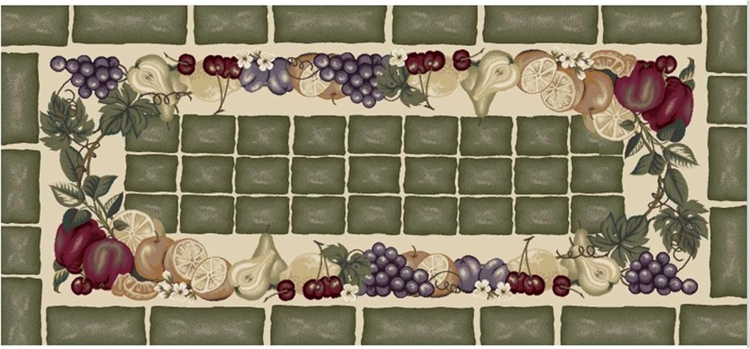 Cozy Cabin CC20761 20"x44" Fruitful Harvest Sage Non Slip Rug