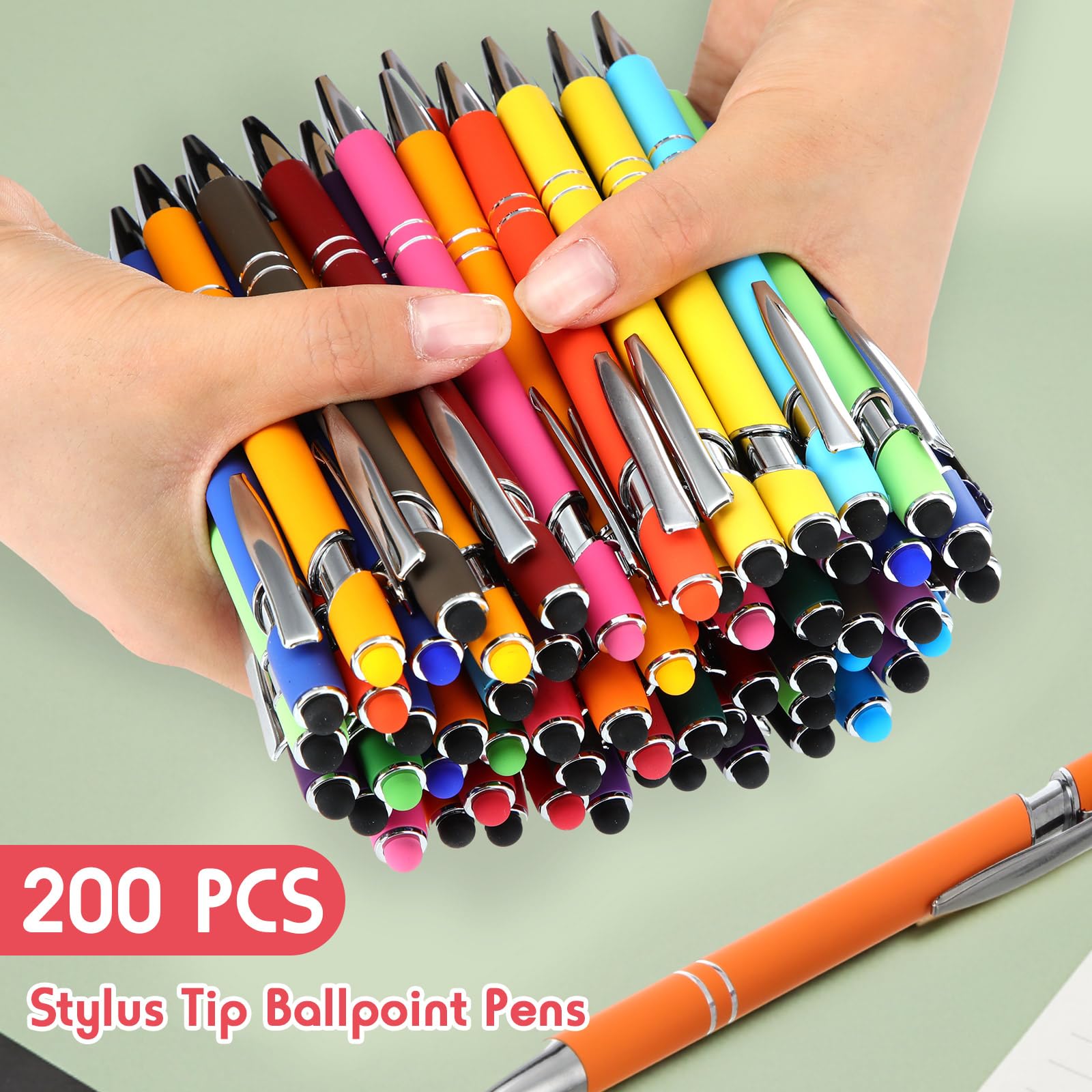 Yeaqee 200 penne a sfera con punta stilo a scatto, inchiostro nero 2 in 1, punta media da 1,0 mm, penna stilo in metallo per tablet touch screen (colori vivaci)
