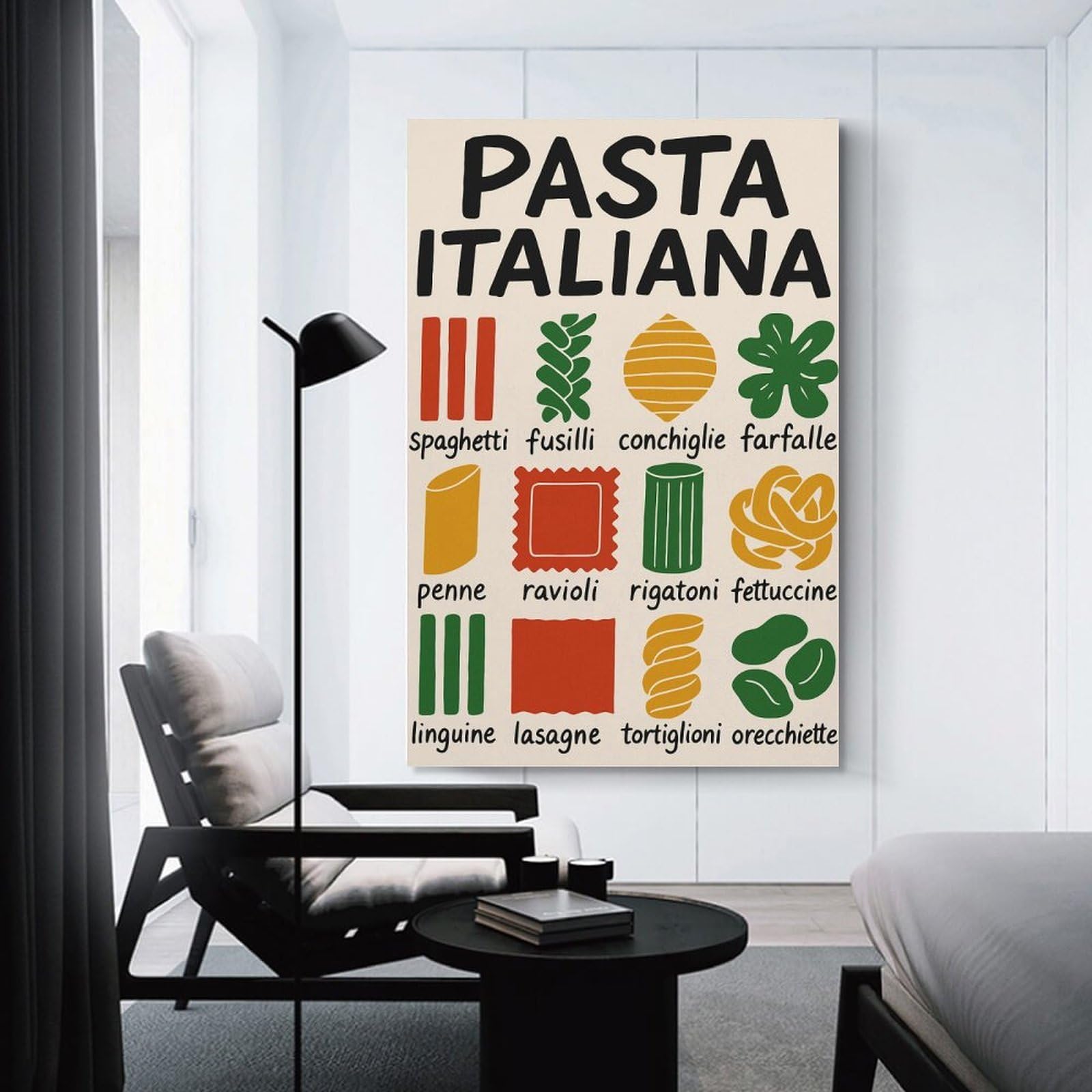 Junmoney Pasta Italiana Types Illustration Wall Decor Canvas Print 20x30inch(50x75cm), for Lounge Decor, Bedroom Walls Or Flats, Canvas Styling for A Polished Room Look