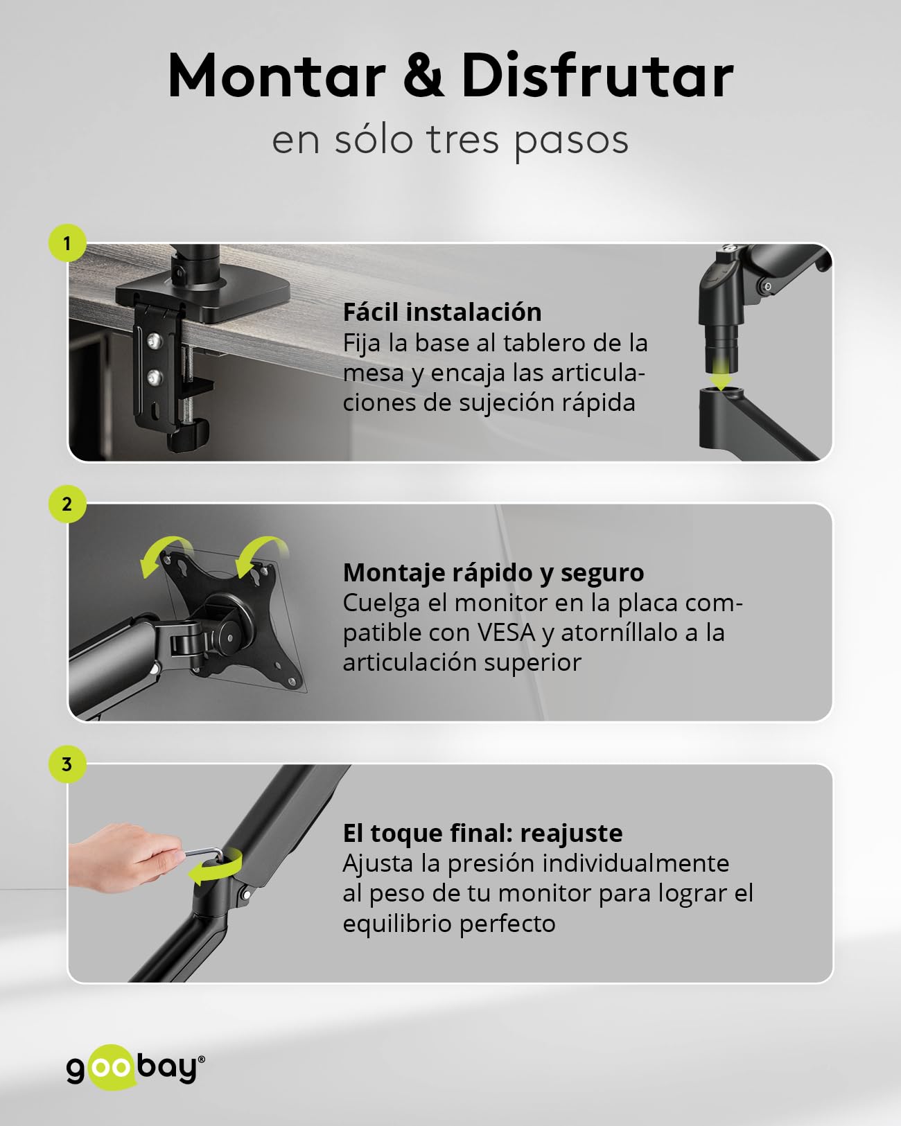 Soporte para 2 monitores Gas 17-32" inclinable Giratorio VESA hasta 9 kg