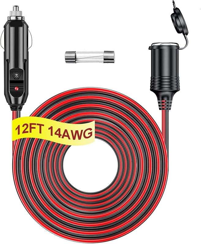 Extensão para Acendedor de Cigarros RWUJILONG 12V/24V, 20A, 240W, 14AWG, 3,66 m