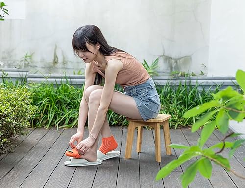 Miniatura 2 de PELYN Taburetes de madera de bambú para adultos, taburete antideslizante para niños, capacidad de 300 libras, ideal para cocina, baño, dormitorio