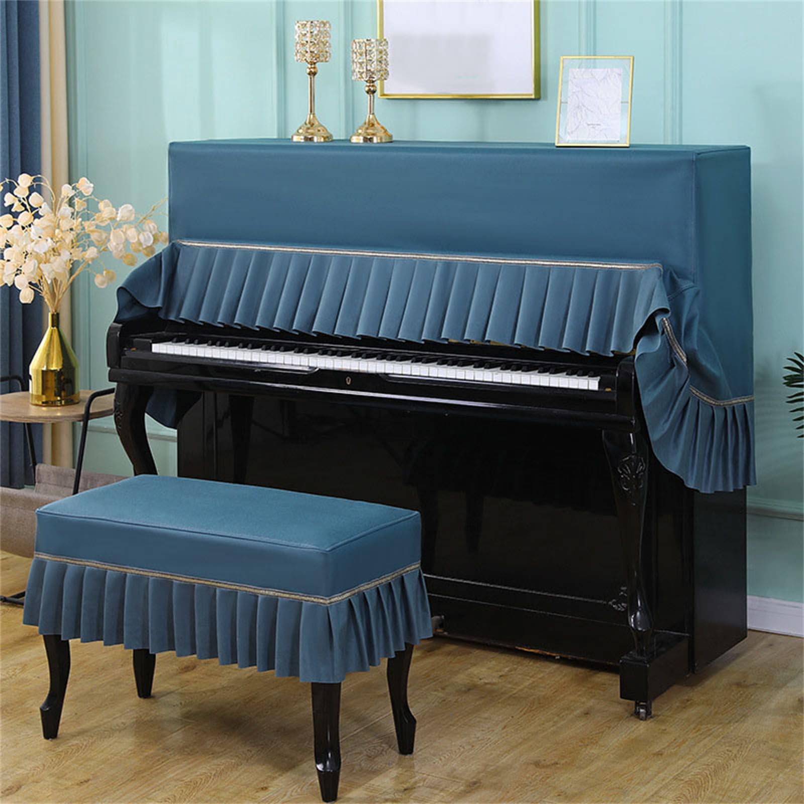 Telo coprisgabello per Pianoforte Verticale, Copertura Protettiva Universale per Pianoforte Verticale con Orlo in Pizzo, Copertura Decorativa per Mezzo Pianoforte per Pianoforte Verticale Un