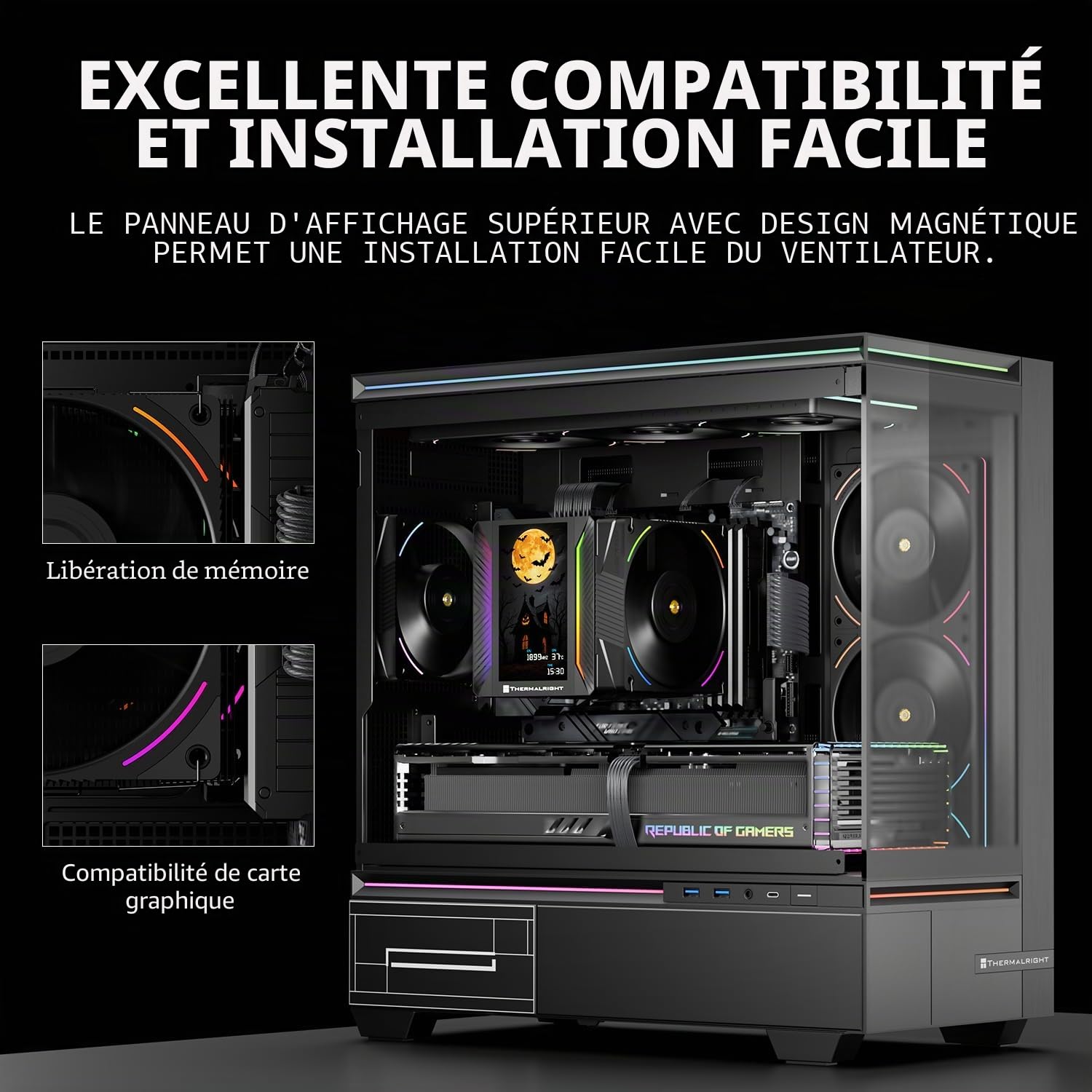 TR Peerless Assassin 120 Vision Max ARGB Black Refroidisseur d'air pour processeur, avec 2 ventilateurs TL-K12 PWM, écran magnétique de 5" (résolution 480 x 854), pour LGA1851/1700 & AM5