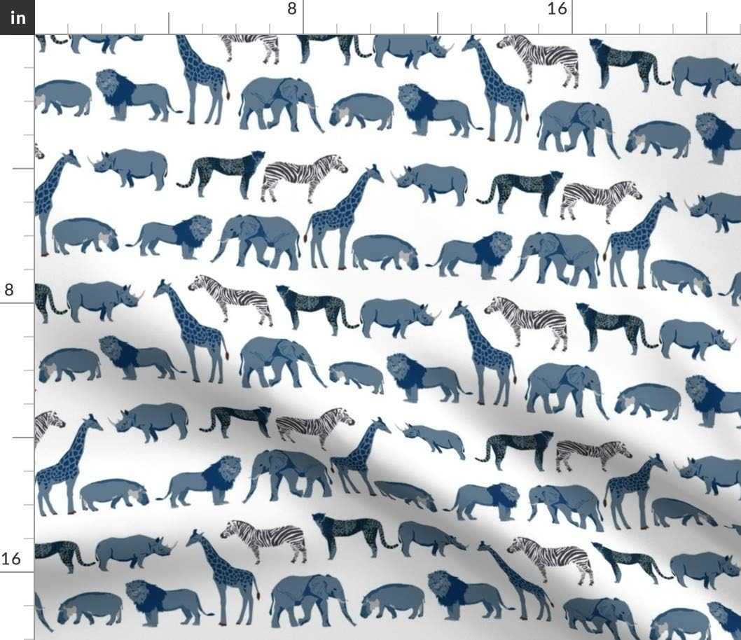 Spoonflower Fabric - Safari Coordinates Quilt Blue White Elephant Lion Zebra Giraffe Printed on Petal Signature Cotton Fabric by The Yard - Sewing Quilting Apparel Crafts Decor
