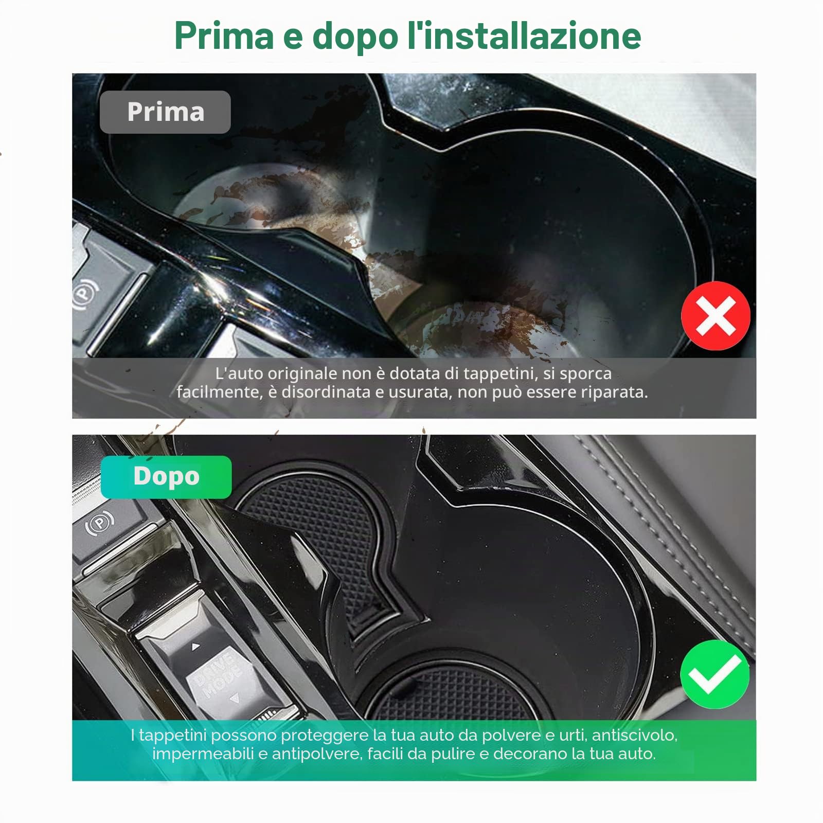 GAFAT Nuova Peugeot 208 e-208/ Peugeot 2008 e-2008 GT Line 2020-2024 2025 Tappetini Antiscivolo, Tappetini in Gomma per Portaoggetti Bracciolo, Portabicchieri, Scanalatura Porta (Nero)