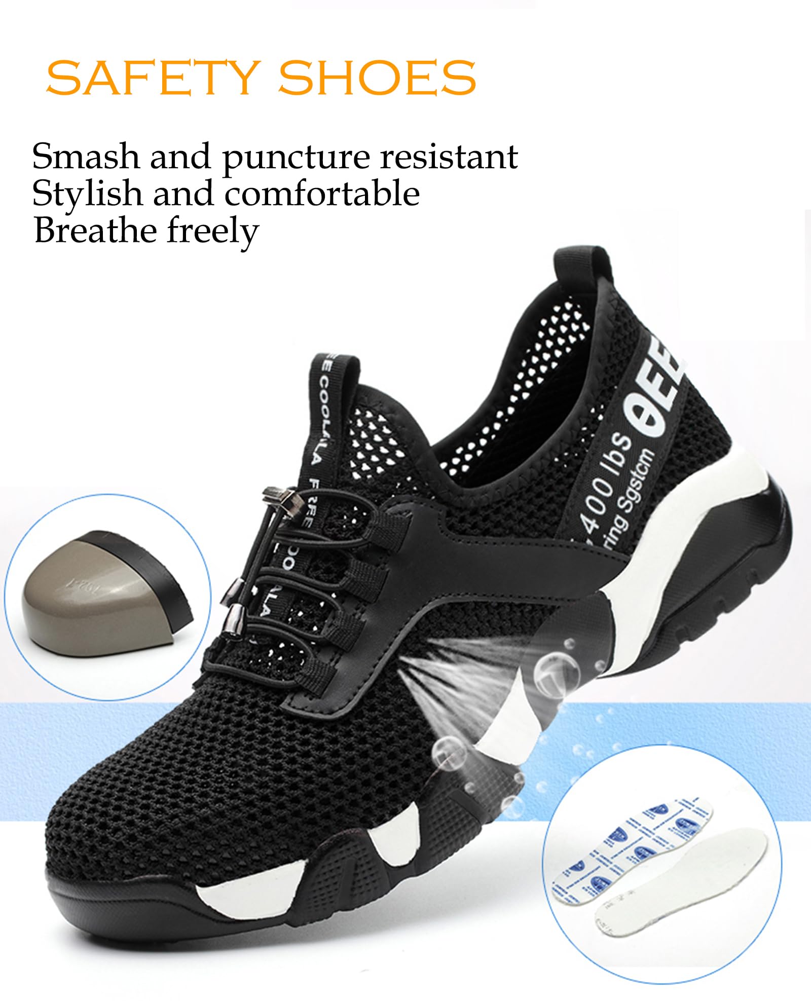 Micoklinlin Damskie buty robocze, letnie, buty ochronne, lekkie stalowe noski, buty sportowe ze stalowymi noskami, buty ochronne