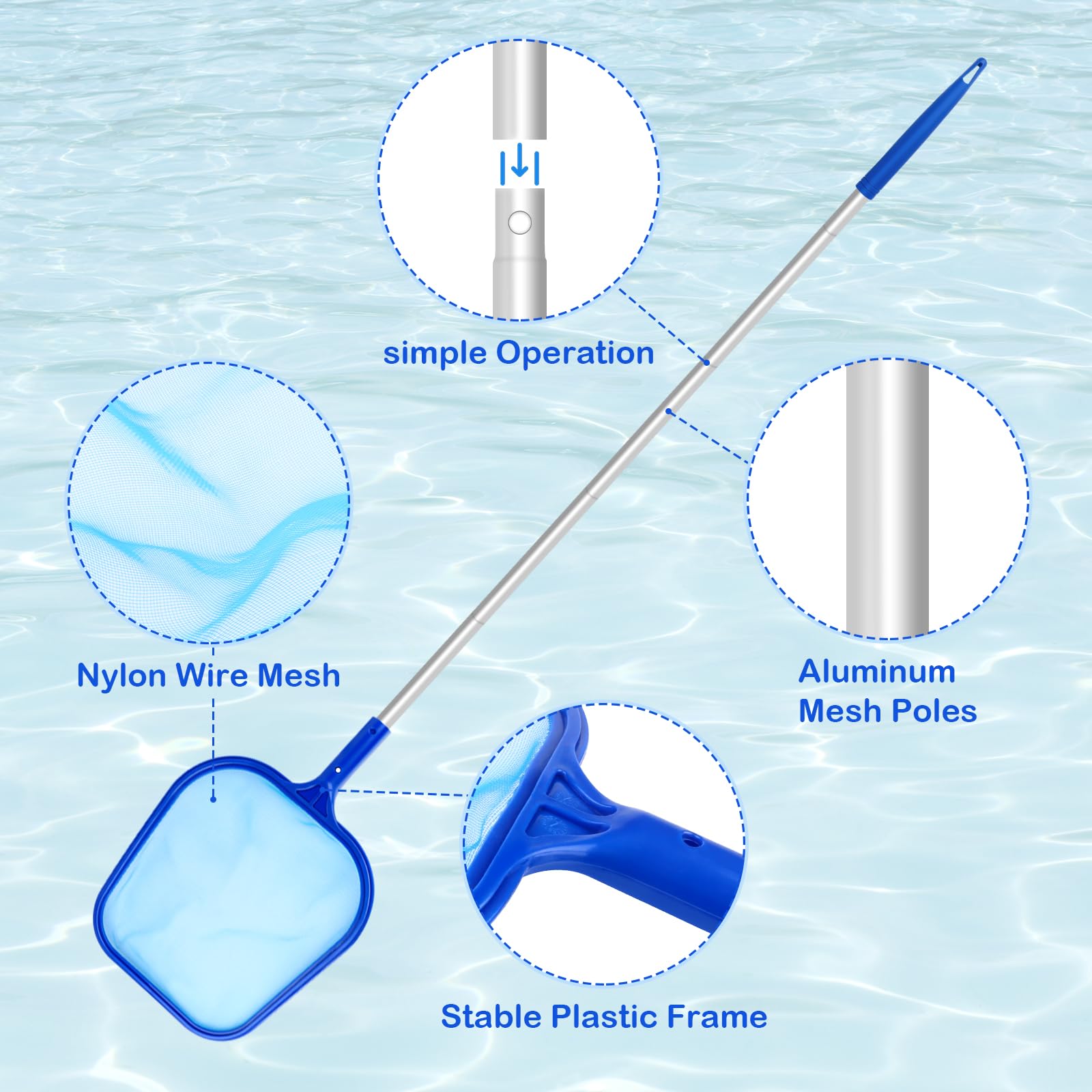 Épuisette De Surface Piscine 156 Cm – Maille Extra Fine + Manche Télescopique 114 Cm – Nettoyage Feuilles & Débris