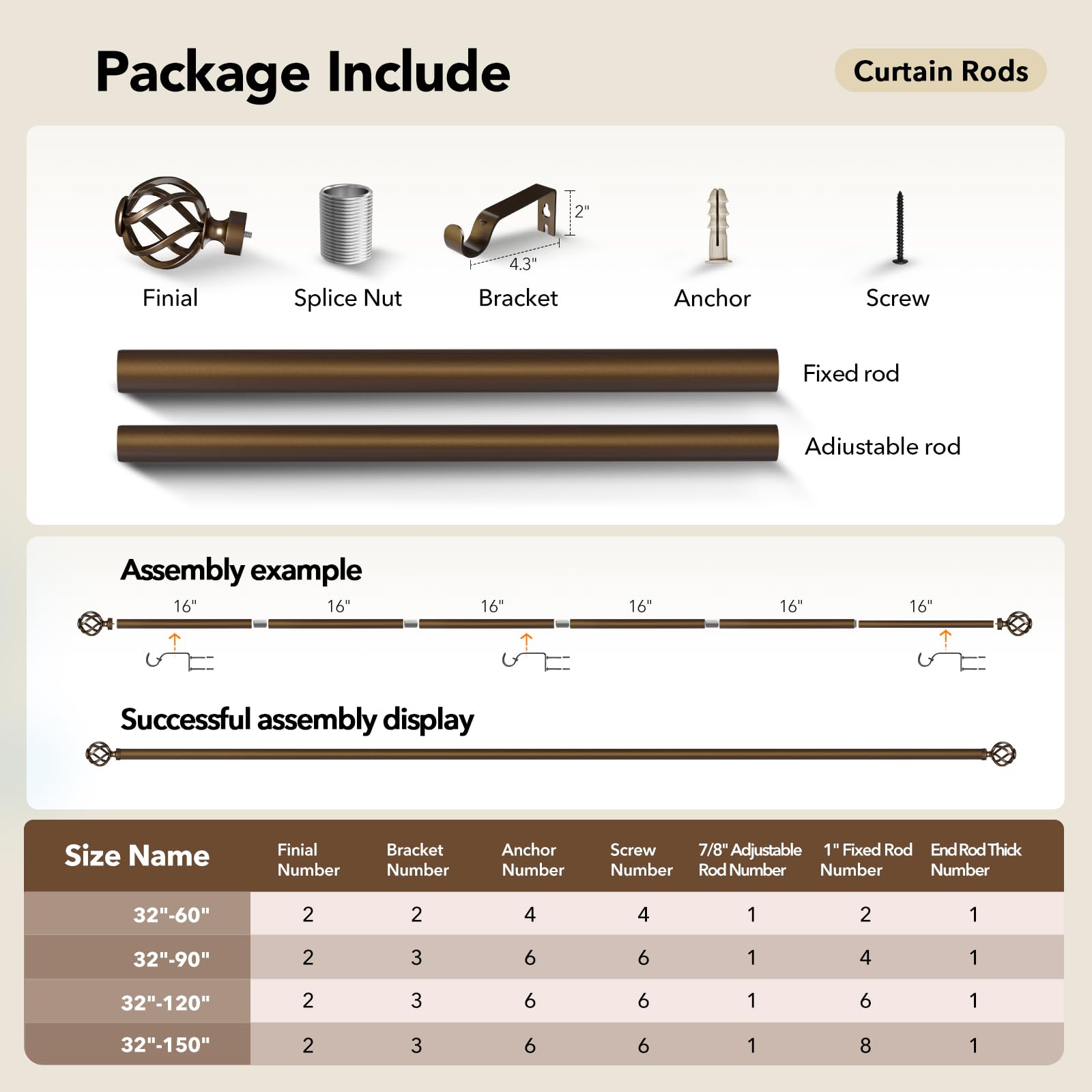 Bronze Curtain Rods - Elegant & Durable -6