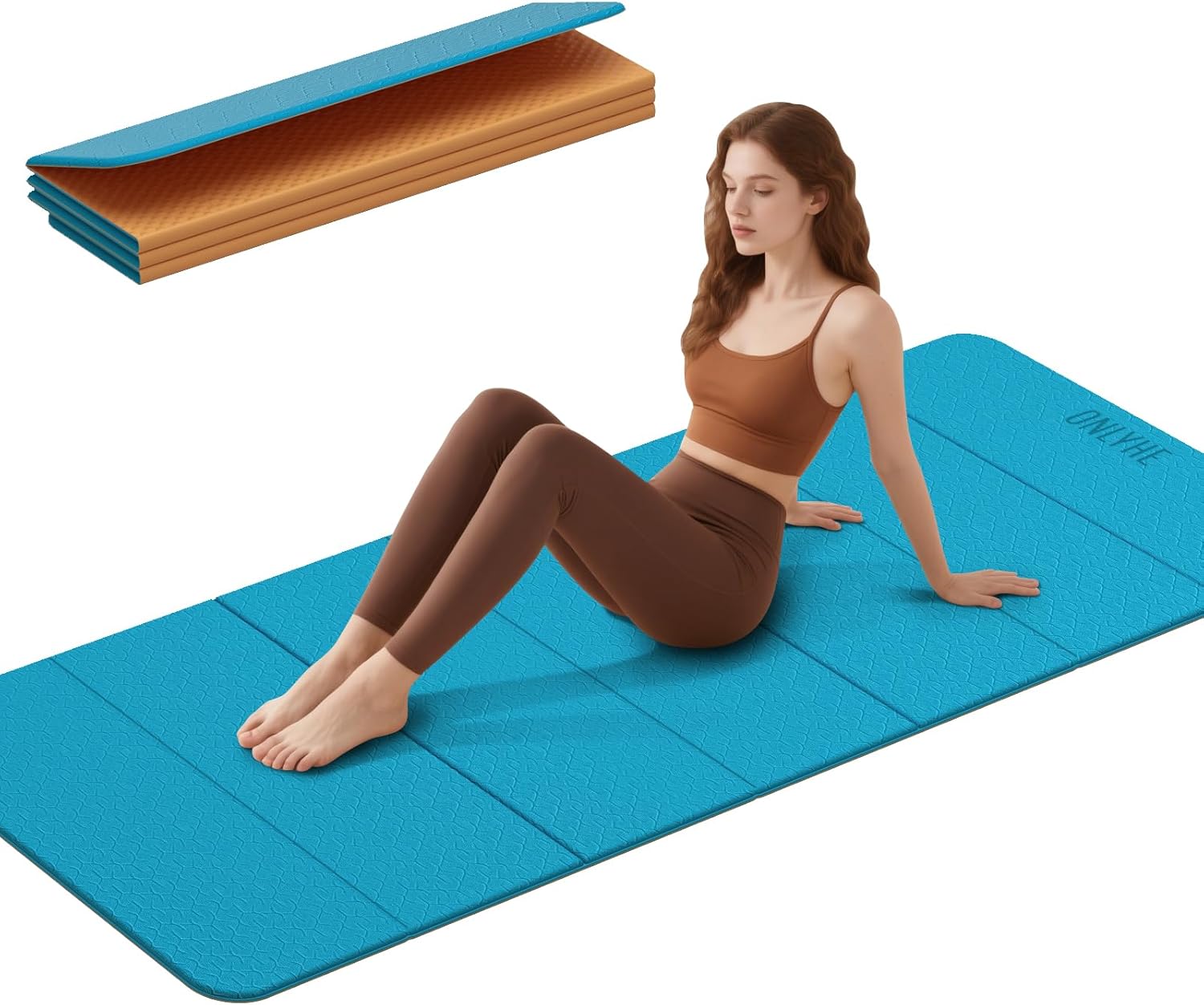 Foldable Yoga Mat 75"x31.5"x0.24" - Extra Large Lightweight TPE Exercise Mat, Double Non-Slip for Pilates, Home Workouts & Outdoor Use