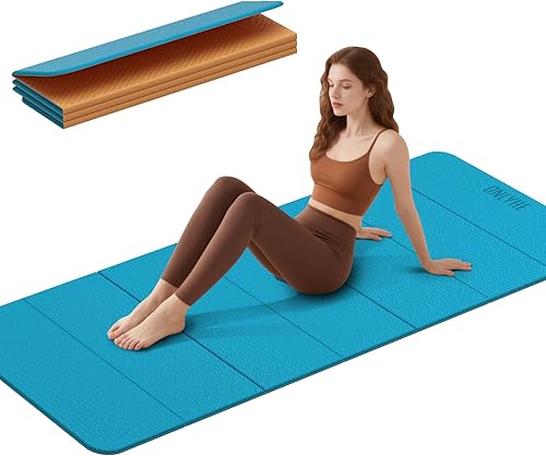 Esterilla de yoga plegable de 75 x 31.5 x 0.24 pulgadas, extra grande, ligera, de elastómero termoplástico, doble antideslizante para pilates,