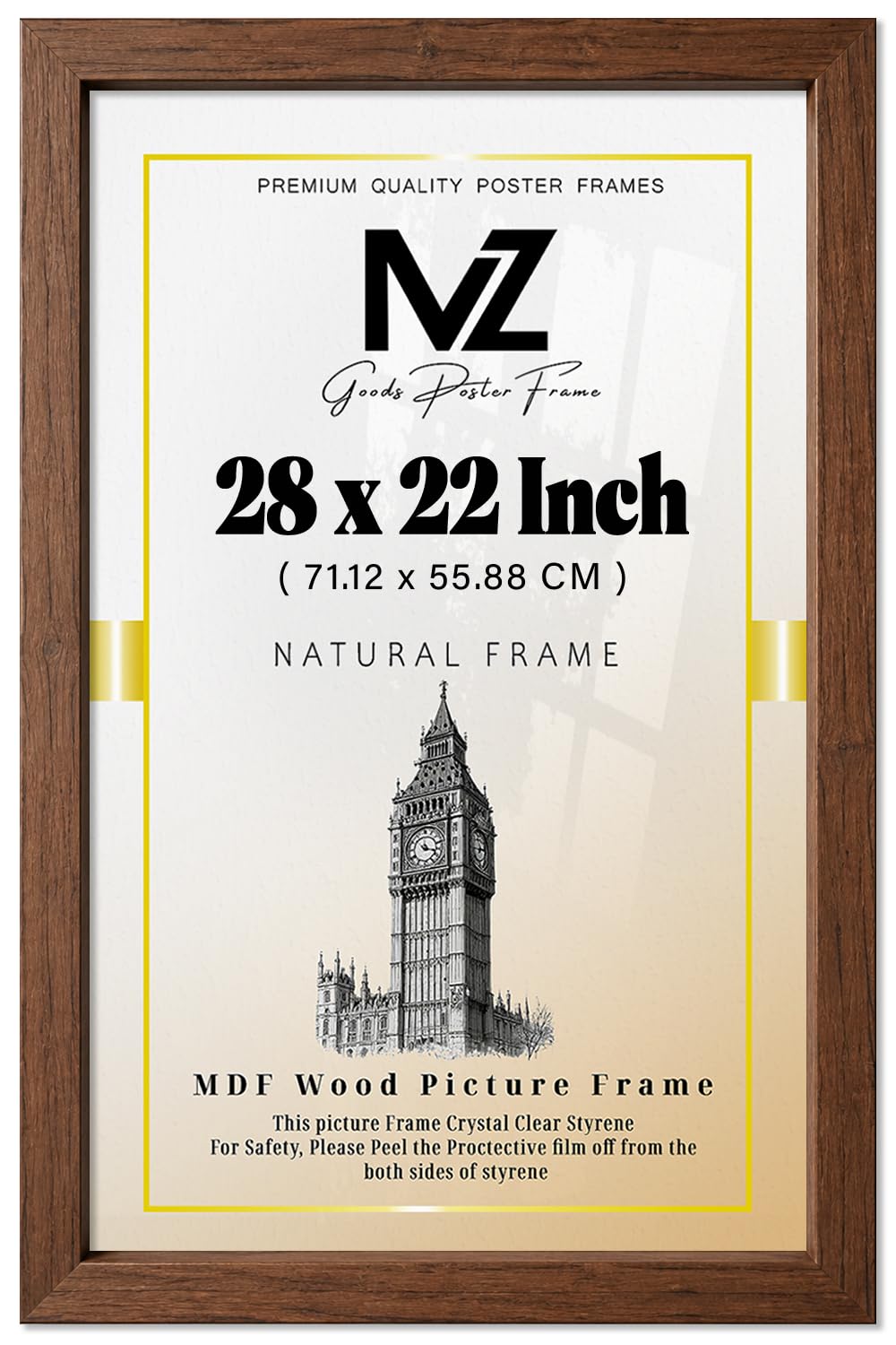 MZ GOODS | MDF Poster Frame (71.12 x 55.88 CM) 2' 4" x 1' 10" for Movie Posters, Classic Art & Posters, MDF Build, Portrait & Landscape Hanging Hooks [ Dark Oak ]