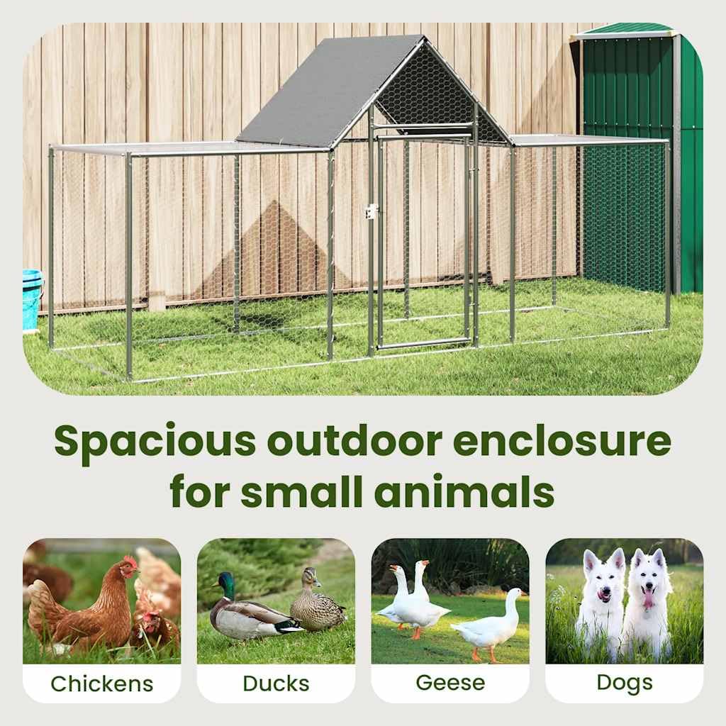 vidaXL Pollaio Robusto Tetto Impermeabile Gabbia Animali Polli Galline Allevamento Aviario Griglia in Metallo 3x1x1,5 m in Acciaio Zincato Argento