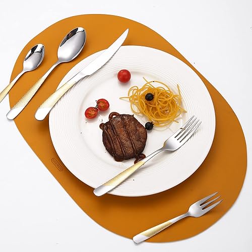 Miniatura 98 de A·HOUSEWARE - Juego de cubiertos iridiscentes con diseño hueco, 20 piezas, acero inoxidable, incluye tenedores, cucharas, cuchillos, utensilios