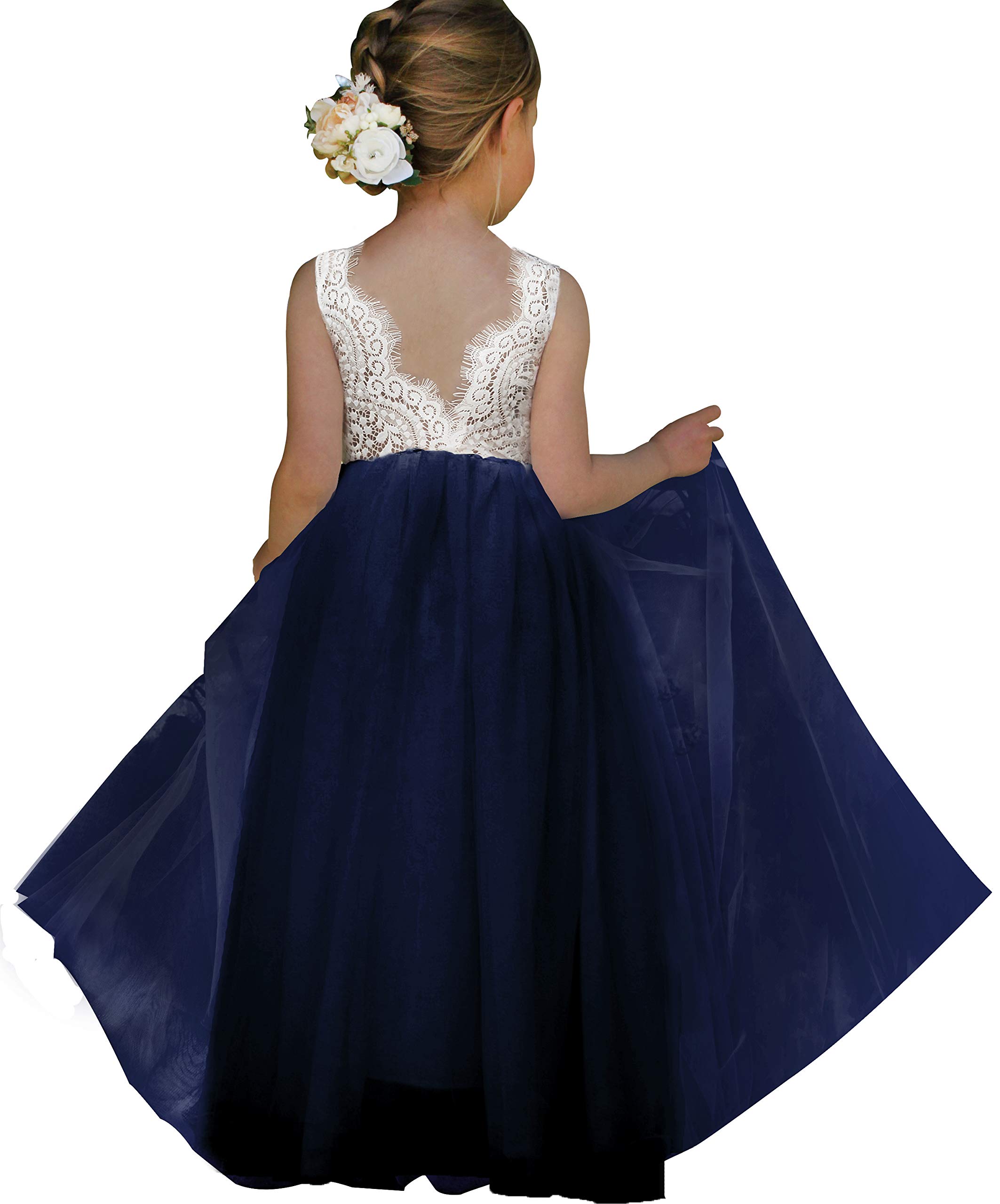 Topmaker Flower Girl Dress for Toddler Baby Girls,Lace Tulle Dress for Wedding,Birthday Party,Photoshoot,Special Occasion