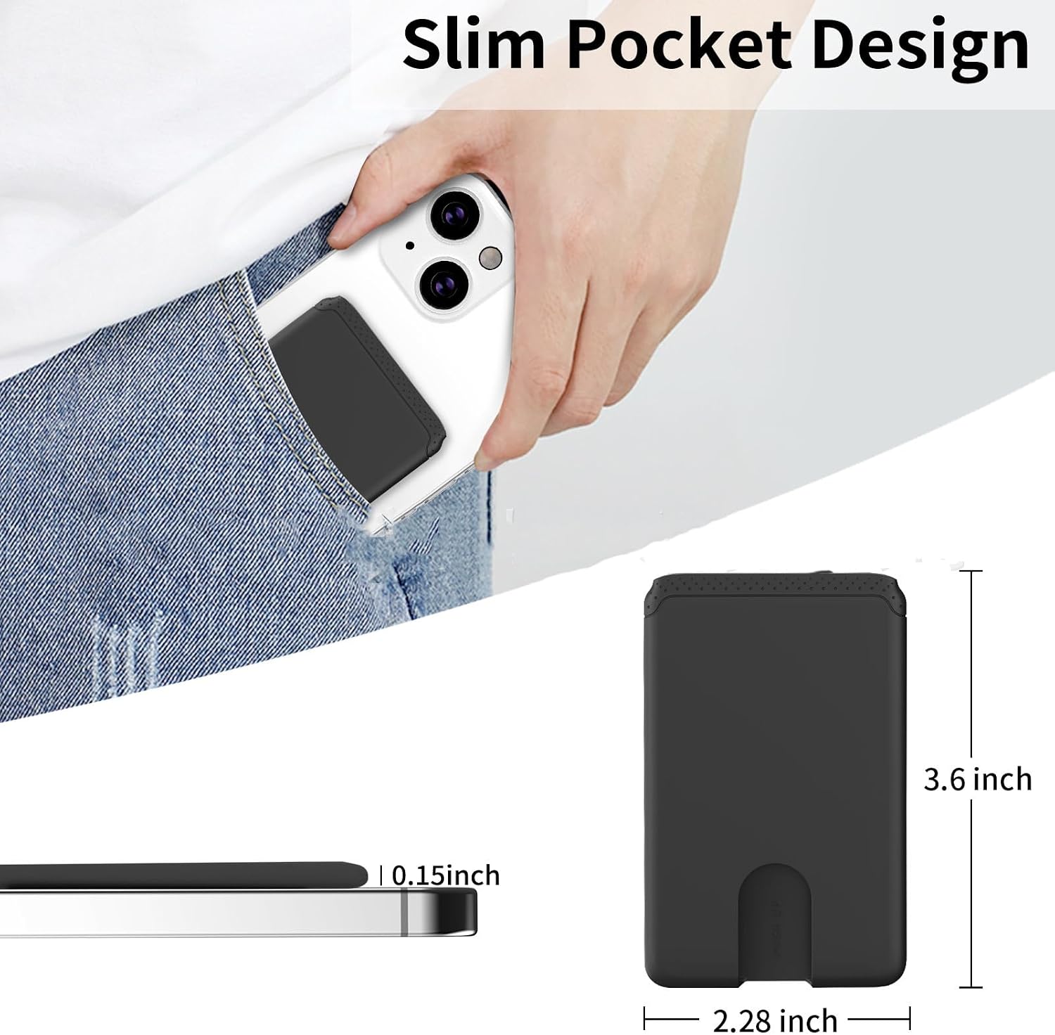 Phone Card Holder, Silicone Phone Wallet Stick On, 3 Cards, Gray image 5