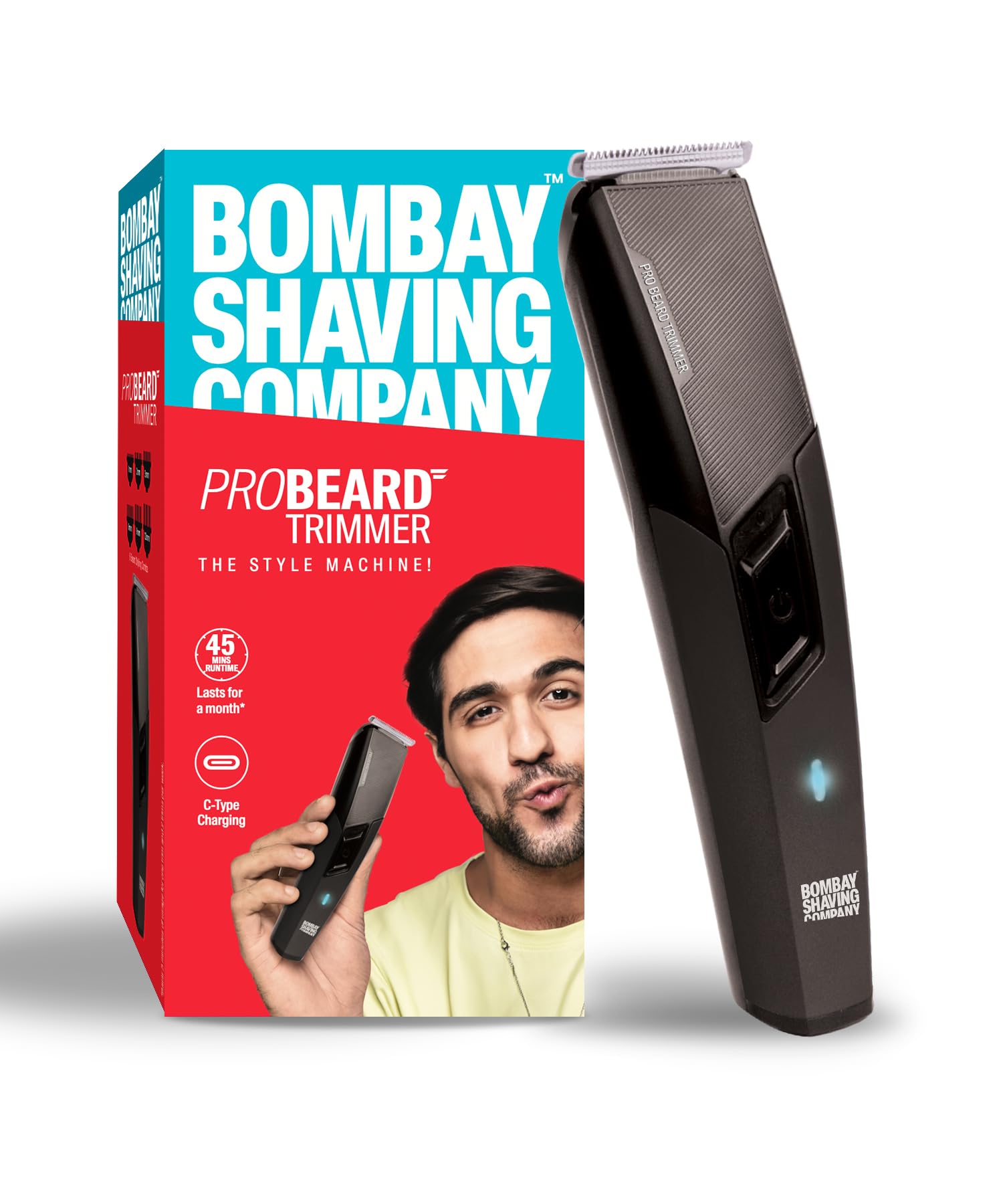 Bombay Shaving Company Pro Beard Trimmer For Men | Beard Trimmer for Man | Hair Trimmer for Man | 6 Combs, Self-Sharpening Blades, Type C | Trimmer Men Beard | Trimmers for Man