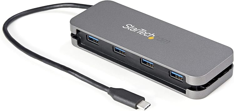 4 Port USB C Hub - 4X USB-A - 5Gbps USB 3.0 Type-C Hub USB 3.2/3.1 Gen 1 - Bus Powered Portable USB-C to USB-A Adapter Laptop Hub - 11.2" 28.5cm Cable w/Cable Management HB30CM4AB