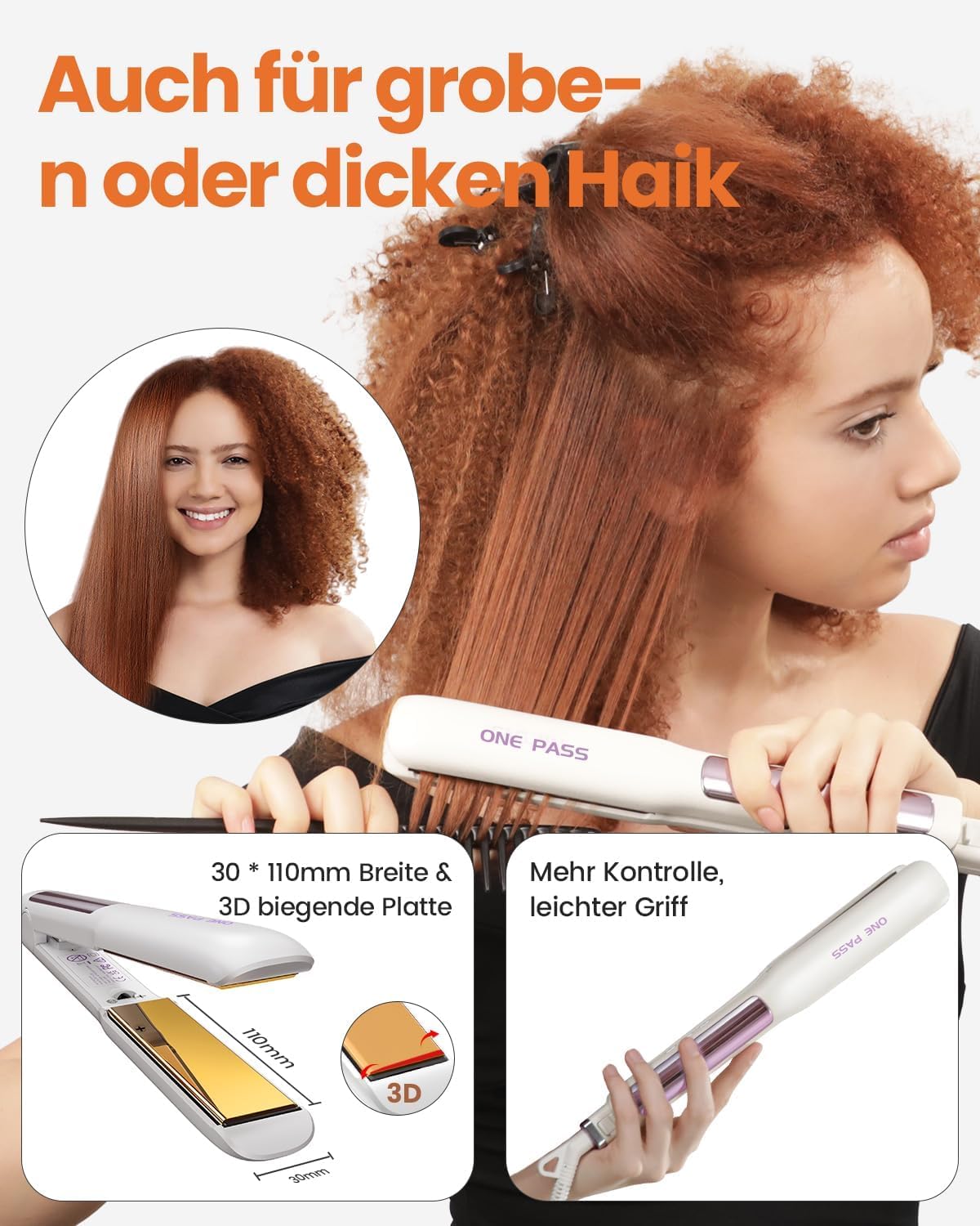 Faszin 2 in 1 Glätteisen Locken und Glätten, Titanplatten Ionen Haarglätter für einen glatten Stil, 20s Schnellaufheizung, 3D-Schwebepanel verhindert Haarziehen, mit LCD-Display, 130°C-230°C - Weiß