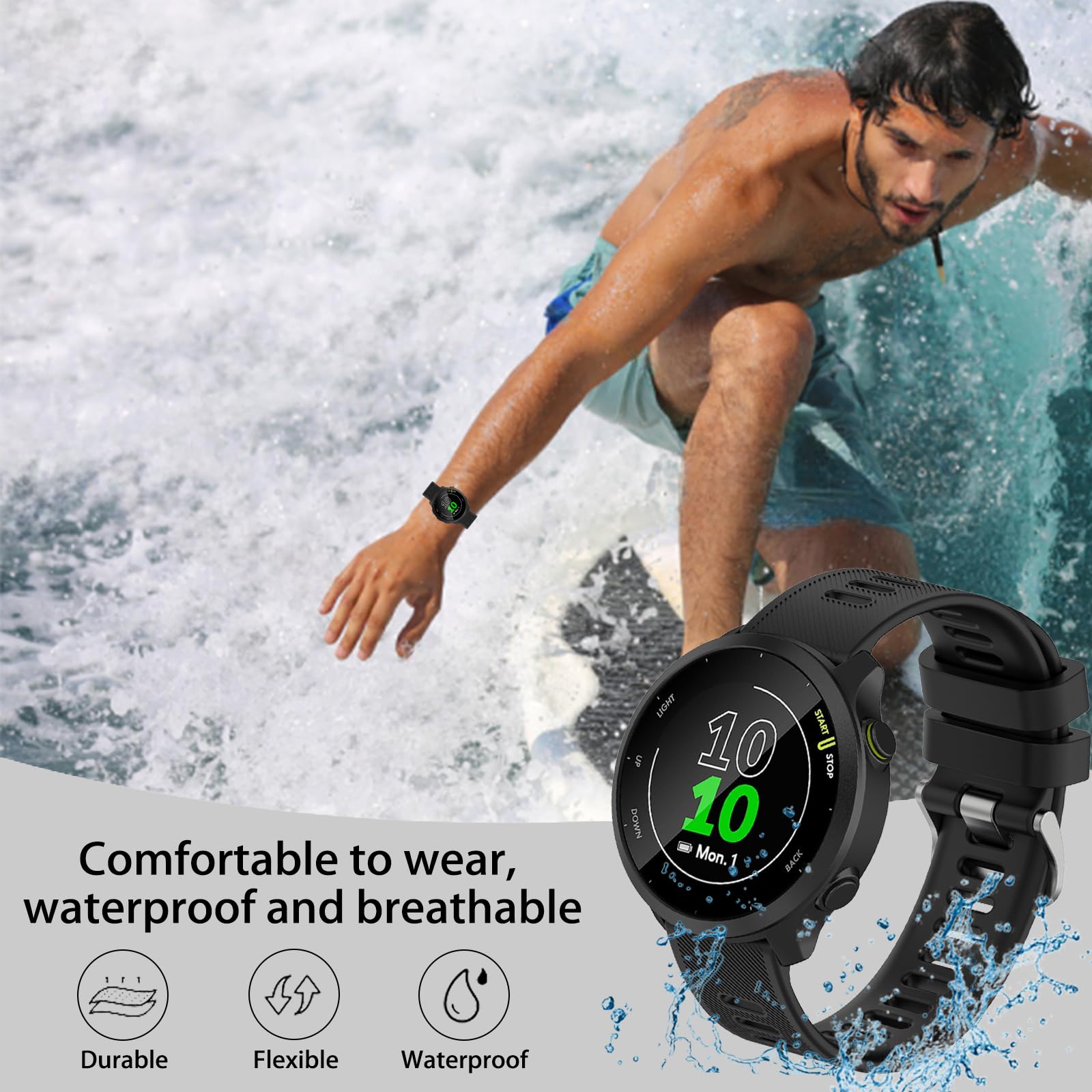 20mm Bracelet Compatible pour Garmin Forerunner 245 55 165 645 158 Bracelets de Remplacement Libération Rapide en Silicone Strap Femme Homme, Accessoires (Pas de Tracker)
