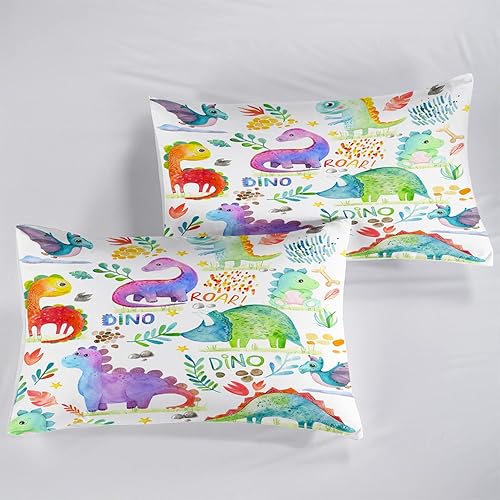 Miniatura 8 de CVHOUSE Juego de ropa de cama de tamaño individual de dinosaurio, 1 sábana encimera y 1 sábana bajera con 2 fundas de almohada, 4 piezas
