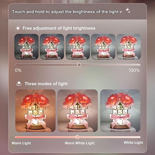 Miniatura 7 de Lámpara de mesa de cristal, luz de rosa recargable inalámbrica de 3 colores, lámpara de flores regulable, lámpara LED romántica de diamante rosa