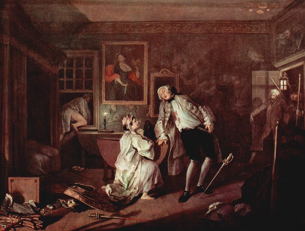 William Hogarth Scandal estampe d'art Archival Matte grand cadre marron chic
