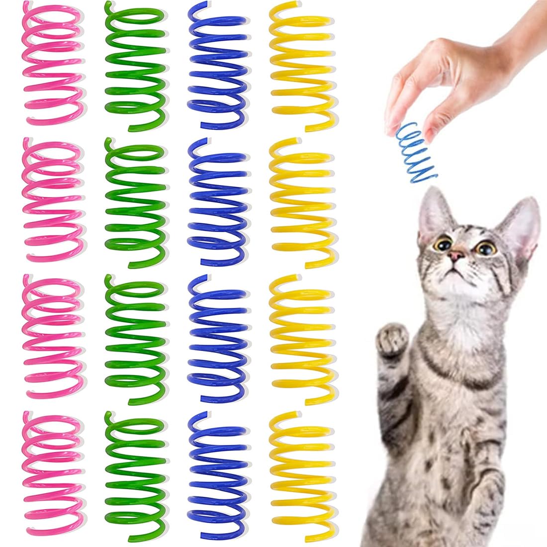 KCOQINA Juguete Interactivo Gato，16 Muelle en Espiral para Gato, Colorido Juguete Muelle para Gato Interactivos, para Mascotas, Entrenar con Saltos, Regalo,de Plástico Muelles
