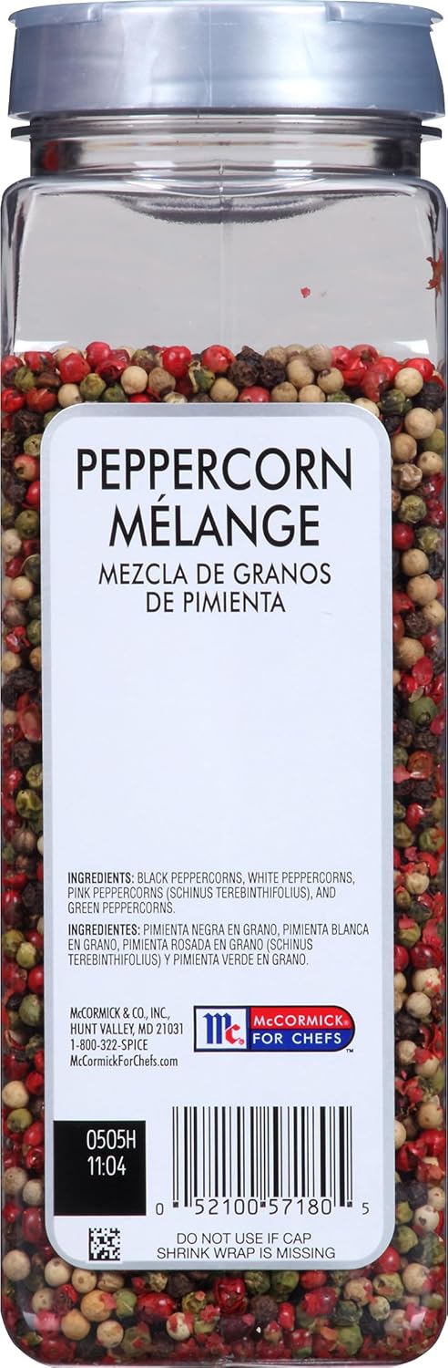 McCormick Culinary Rainbow Peppercorn Medley, 15 oz - One 15 Ounce Container of Mixed Peppercorn Blend for Grinder Refill, Perfect on Meats and Vegetable Side Dishes