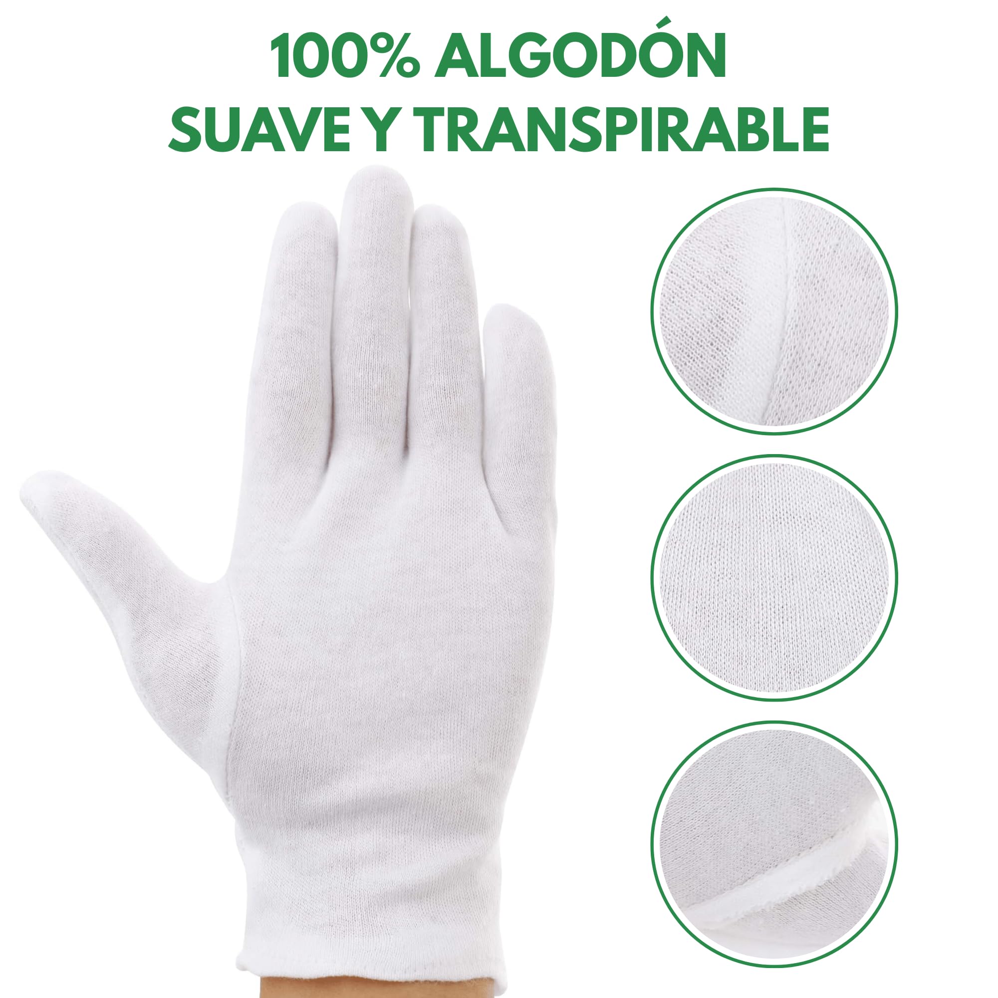 Incutex guantes de tela de algodón, blancos, talla: M
