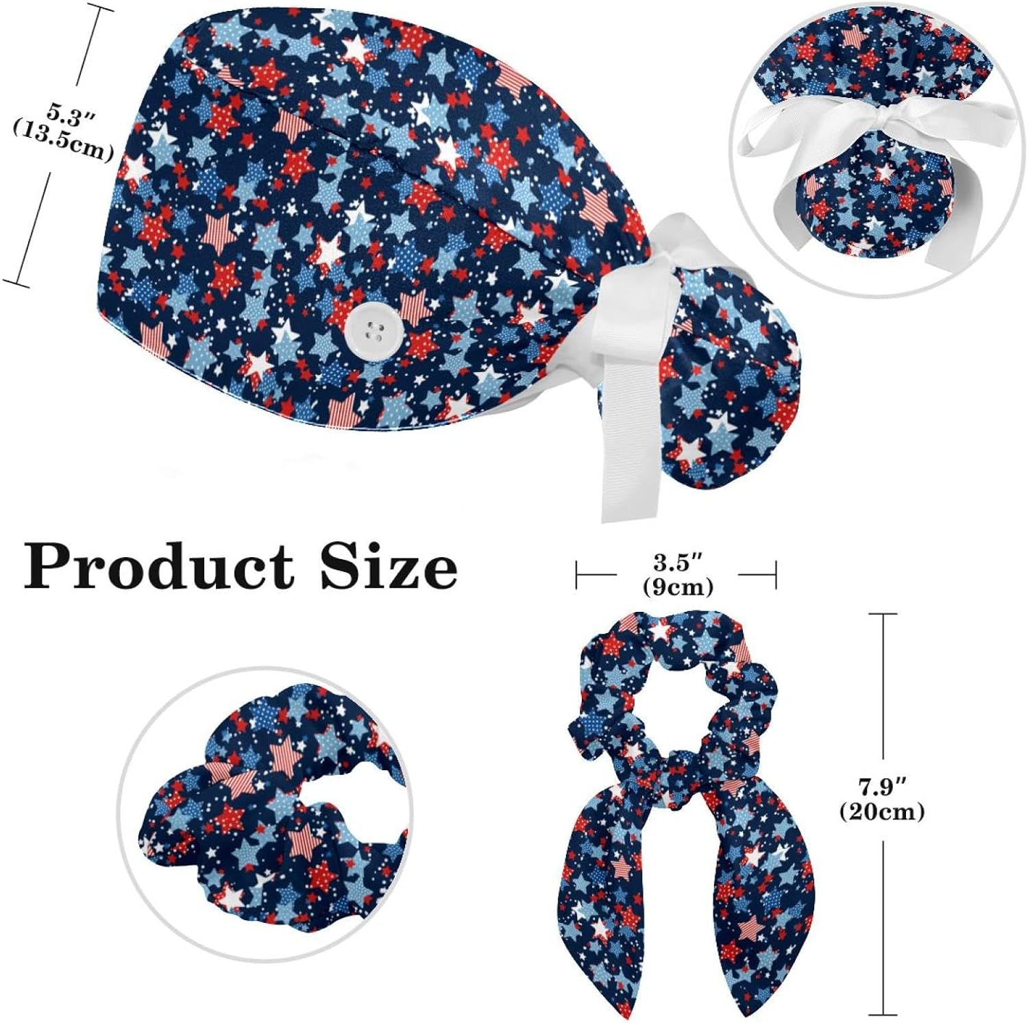 Scrub Caps for Women with Adjustable Ponytail, Fun Pattern Surgical Caps