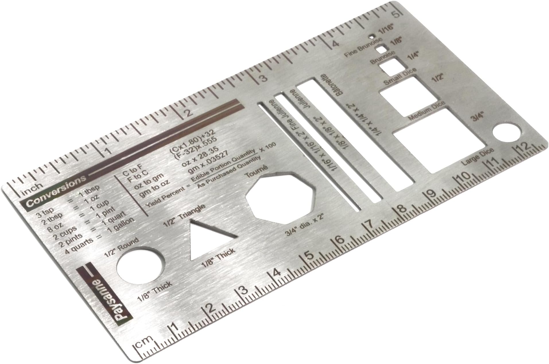 Culinary Ruler Stainless Streel Mini Cutting Reference Template Cooking Measurement for Food Essential Kitchen Tool with Weight Temperature Baking Conversion Chart for Beginner and Chef (5*3")