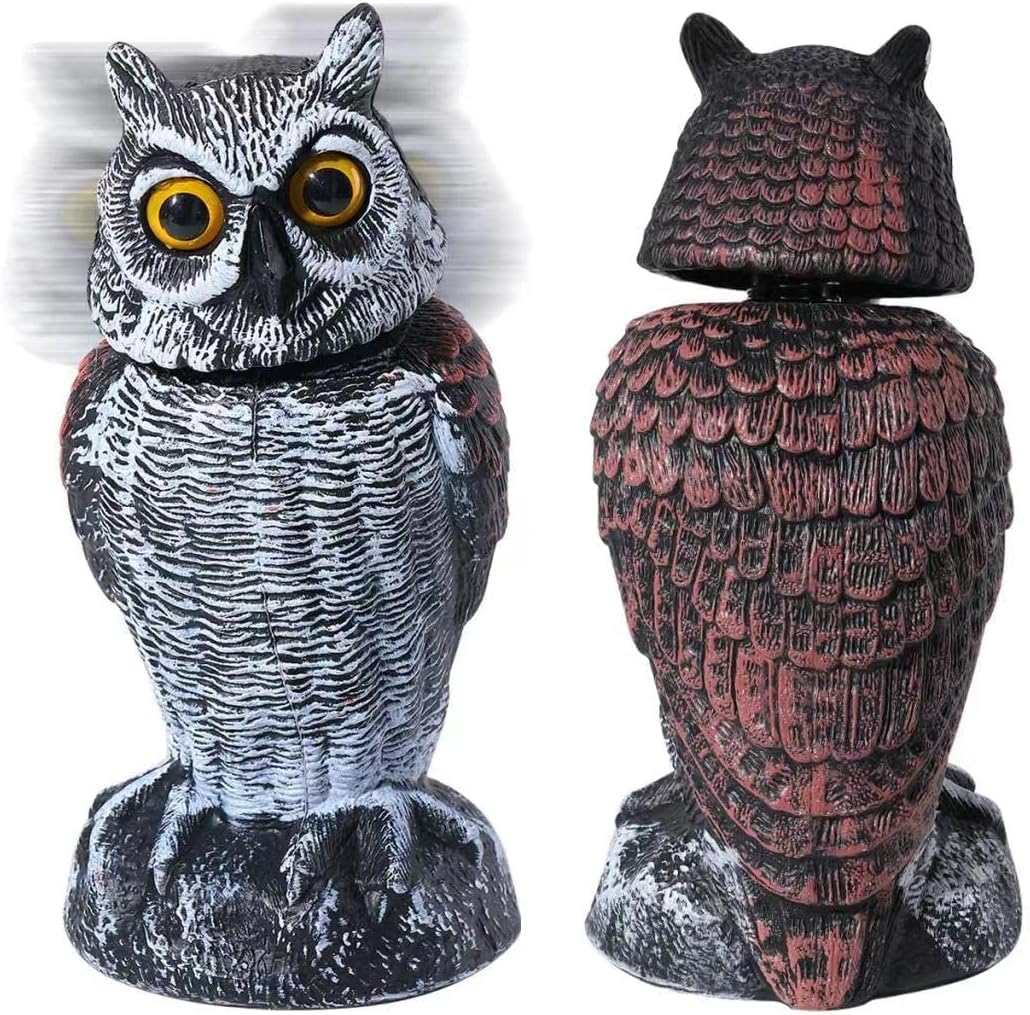 Khazna Fake Owl Sculpture Latest, Revolving Head Plastic Owl, Fake Owl Decoy Bird Scarecrow Sculpture, Garden Protectors to Scare Birds Away for Outdoor Garden Yard, 1 Pcs