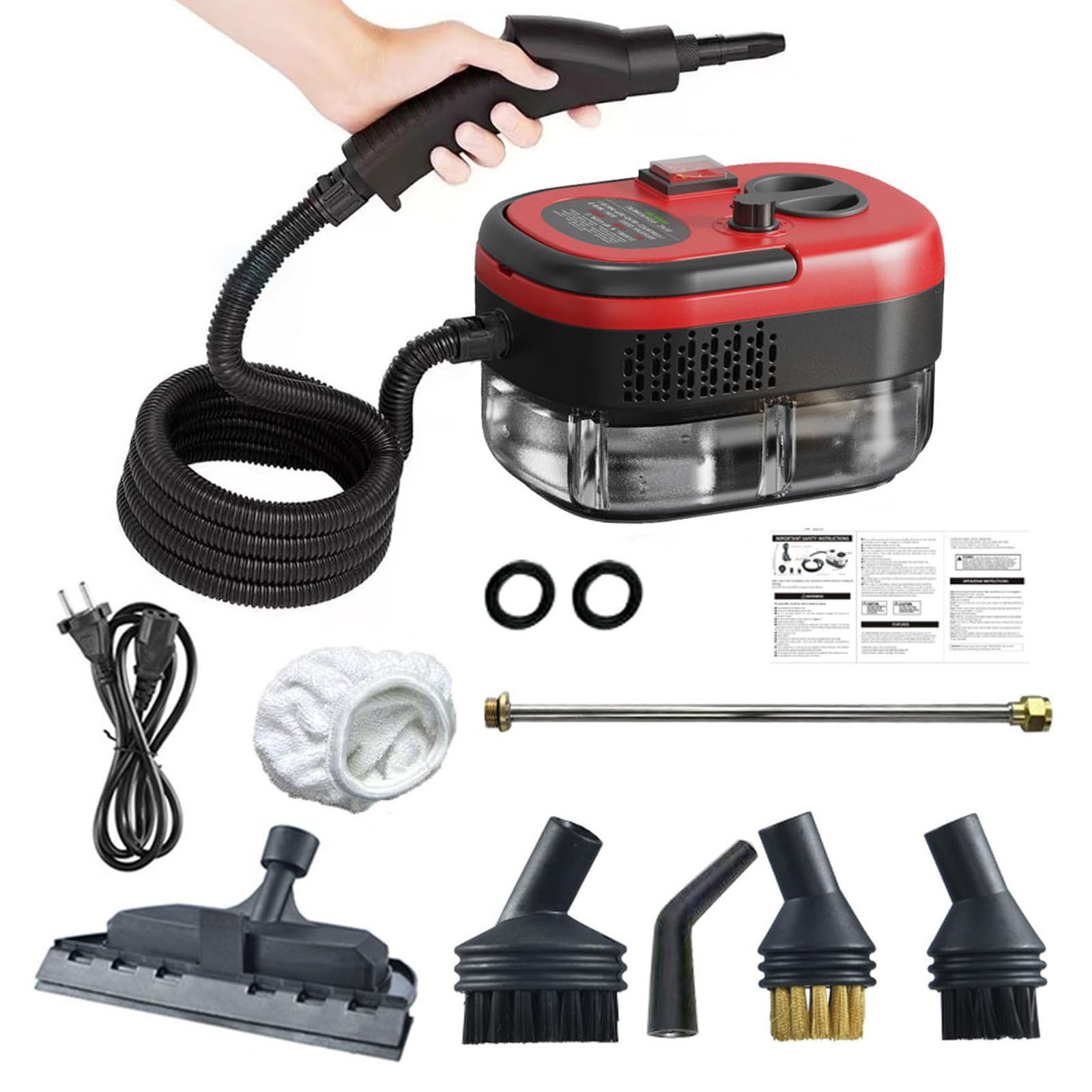 Vaporeta, Vaporeta Limpieza Hogar 2500W, Limpiador a Vapor Portátil, Máquina de Limpieza a Vapor con Tanque 1,2L para Hogar, Cocina, Baño, Coche Red-SetB