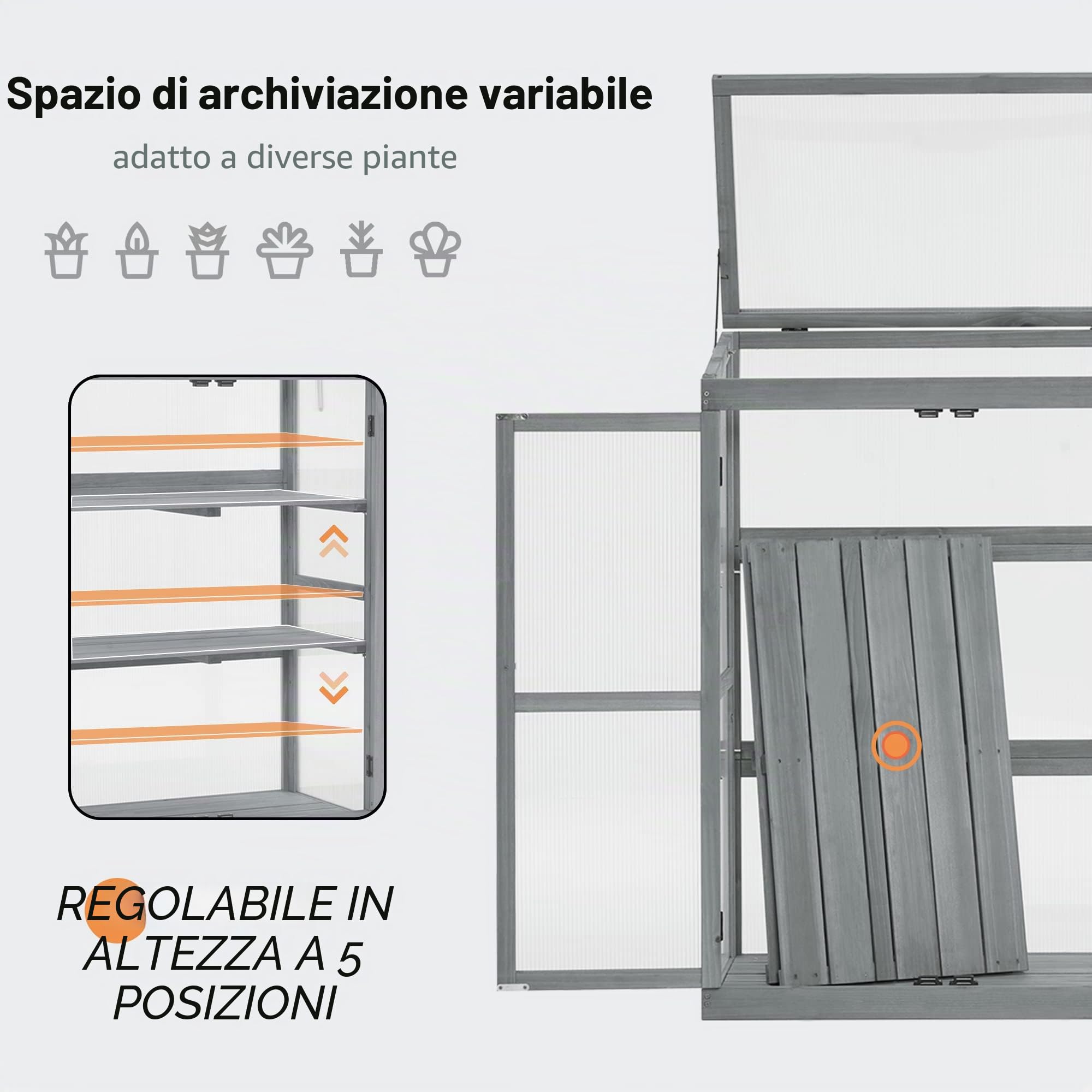 M MCombo Serra per aiuola in legno, per balcone e giardino, piccola serra Greenhouse, decorazione invernale, 0760 (Grigio)