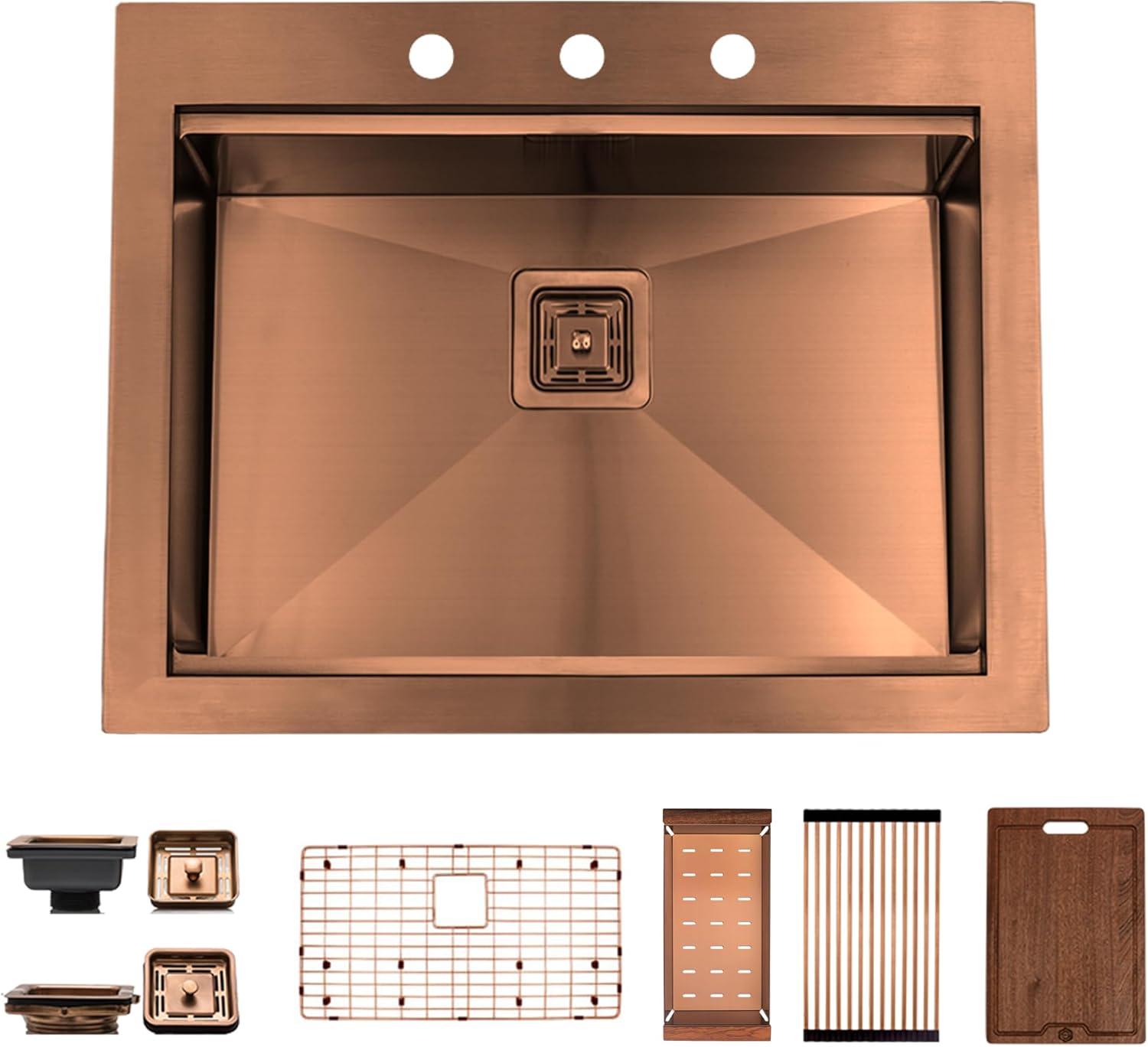 Strictly Sinks 25” Topmount Kitchen Sink Workstation - Black 16 Gauge Stainless Steel Drop In Kitchen Sink with Colander, Dish Drying Rack, Cutting Board, Grid, 1 Disposal Adapter, & 1 Strainer Drain