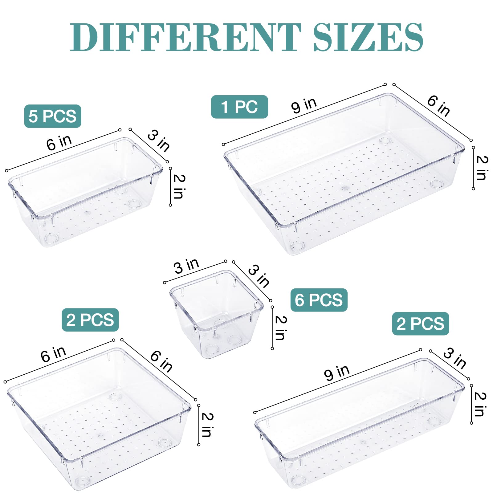 StorMiracle 16 PCS Drawer Organizer Set, 5 Varied Size Bathroom and kitchen Drawer cabinet organizer Trays, Clear Storage Bins for Makeup, Jewelry, Utensils and Gadgets