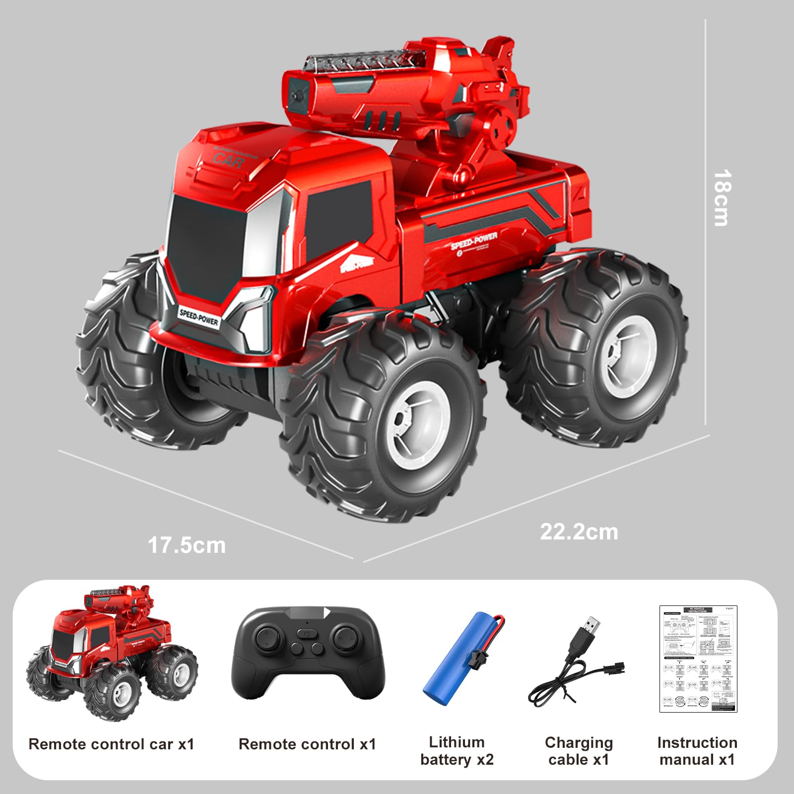 FEIMUOSI Macchina Telecomandata Per Bambini Anfibio Radiocomandata: 4x4 Fuoristrada Auto RC Giocattoli con Cannone ad Acqua Luci LED Rotazione a 360° Regalo di Natale o Compleanno per Bambini