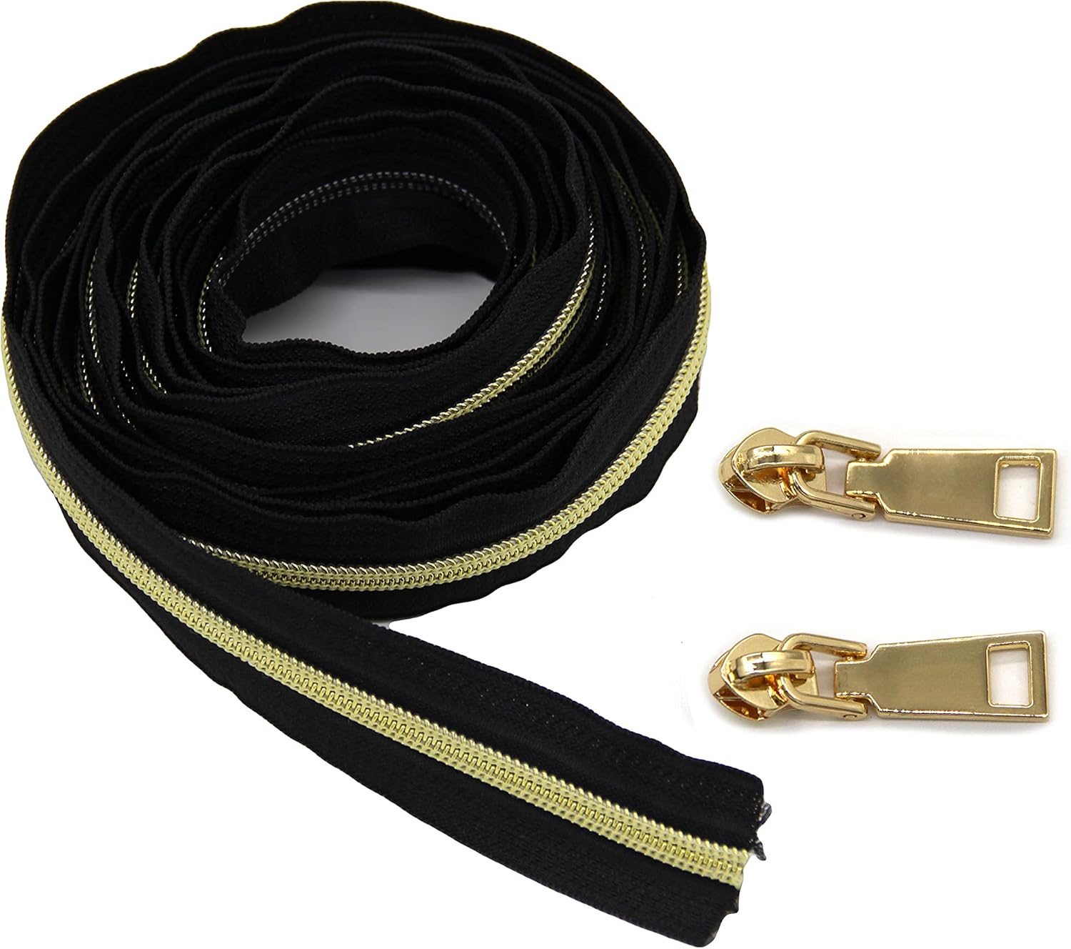 motokano 20PCS #5 Nylon Zippers 10 Yards Sewing Zippers Bulk DIY Zipper Slider-Long Zippers for Tailor Sewing Crafts Bag (BlackTapeGoldenTeeth-GoldenZipper)
