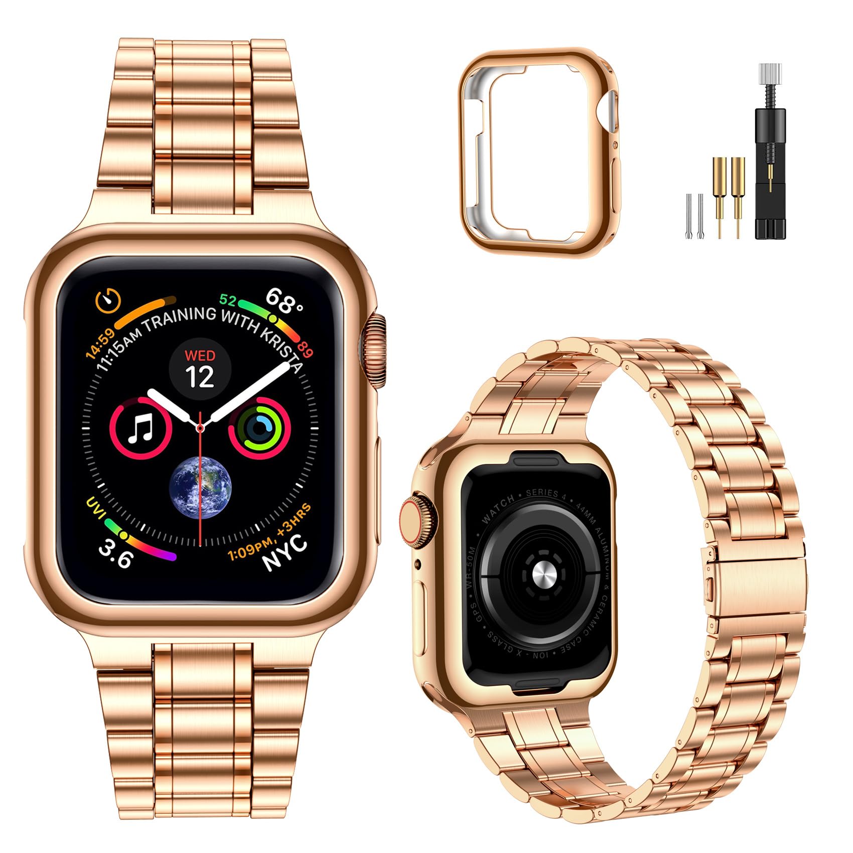 MioHHR Kompatibel mit Apple Watch Armband 38mm 40mm 41mm 42mm 44mm 45mm 49mm, massives Edelstahl-Metallarmband für iWatch Ultra 2 1 Series 9 8 7 6 5 4 3 2 1 SE