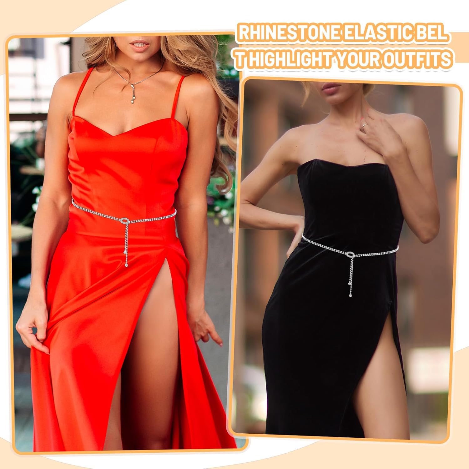 Sparkly Belts for Women, Diamond Belts Rhinestone Bling Chain Belts for Dress Sparkle Thin Belts for Women for Wedding Party - Image 6