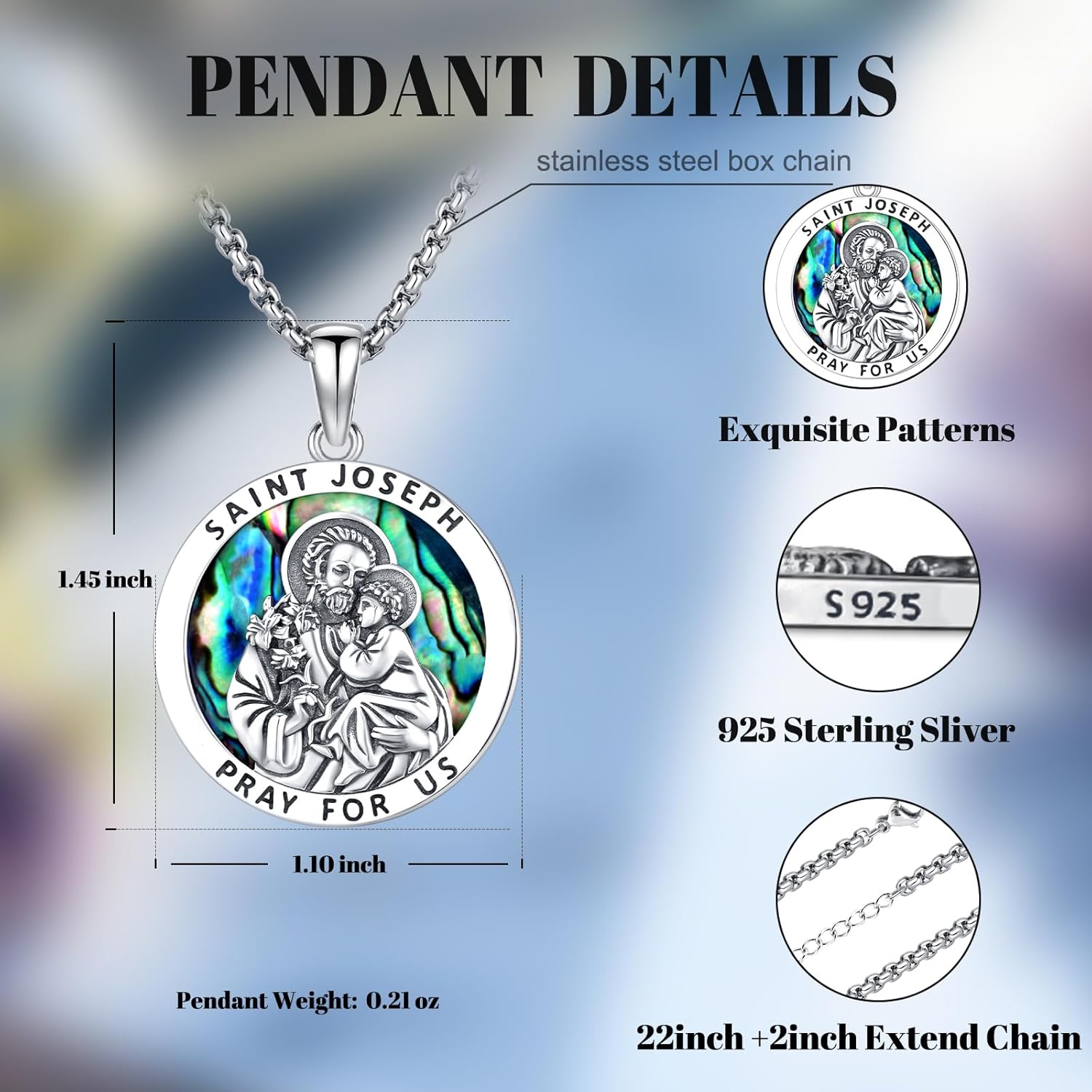 Saint Necklace for Men Women 925 Sterling Silver Patron Saint Medal Necklace St Amulet Protection Pendant Jewelry Gift - Image 2