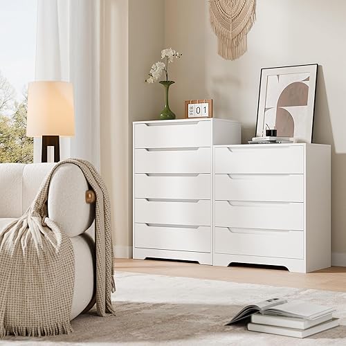 Miniatura 2 de Cozy Castle Cómoda Moderna de 4 Cajones Organizador de Almacenamiento, Cómodas de Madera y Cajoneras con Riel de Metal Liso, Blanco